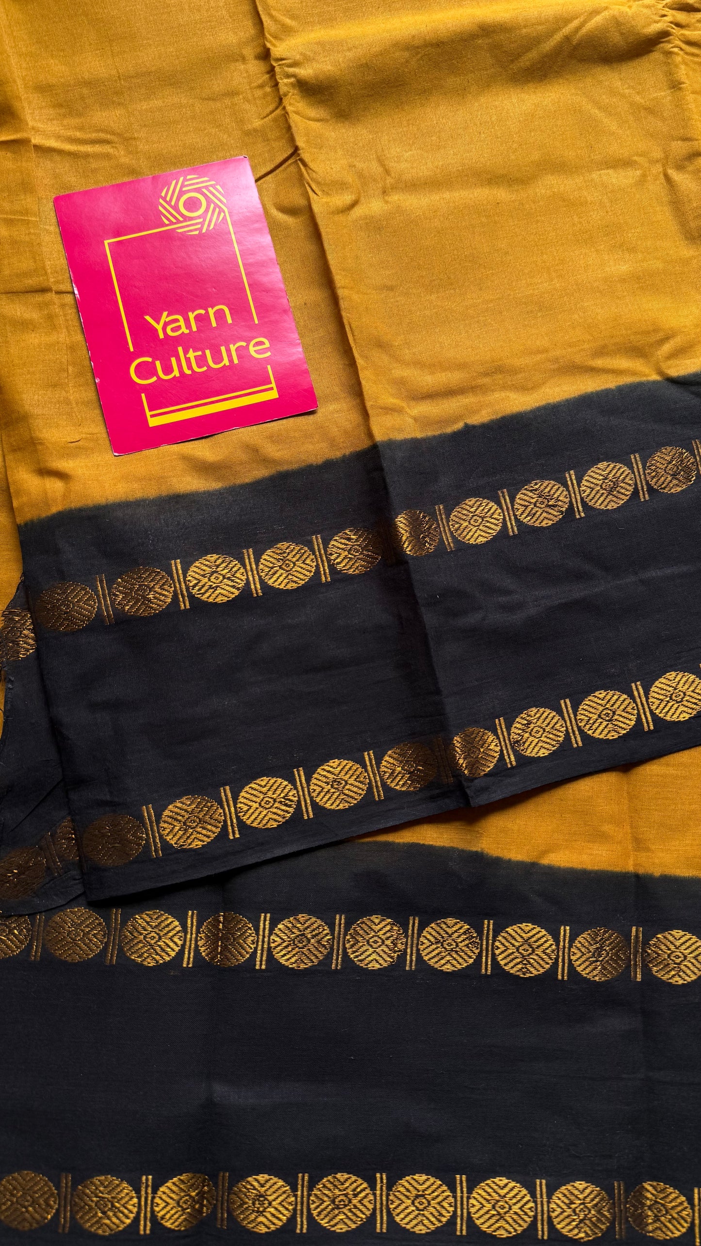 Turmeric yellow with black rudraksham motif border - YCCOTNSEMS53