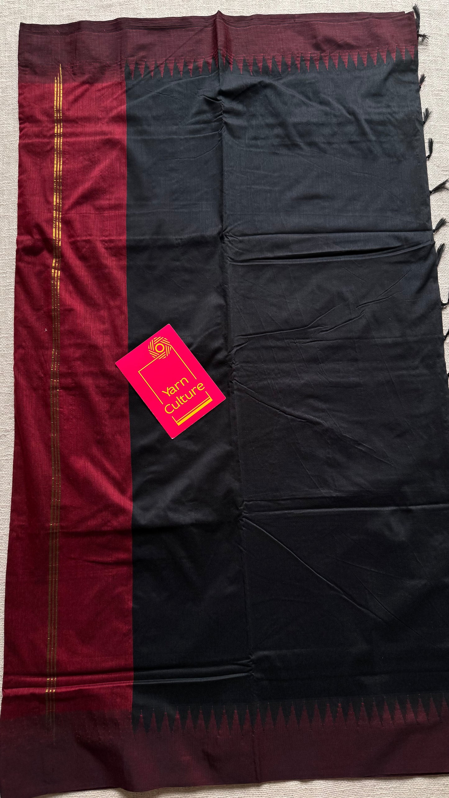 Black with maroon temple border - cotton silk - YCCOTNSEKCS16