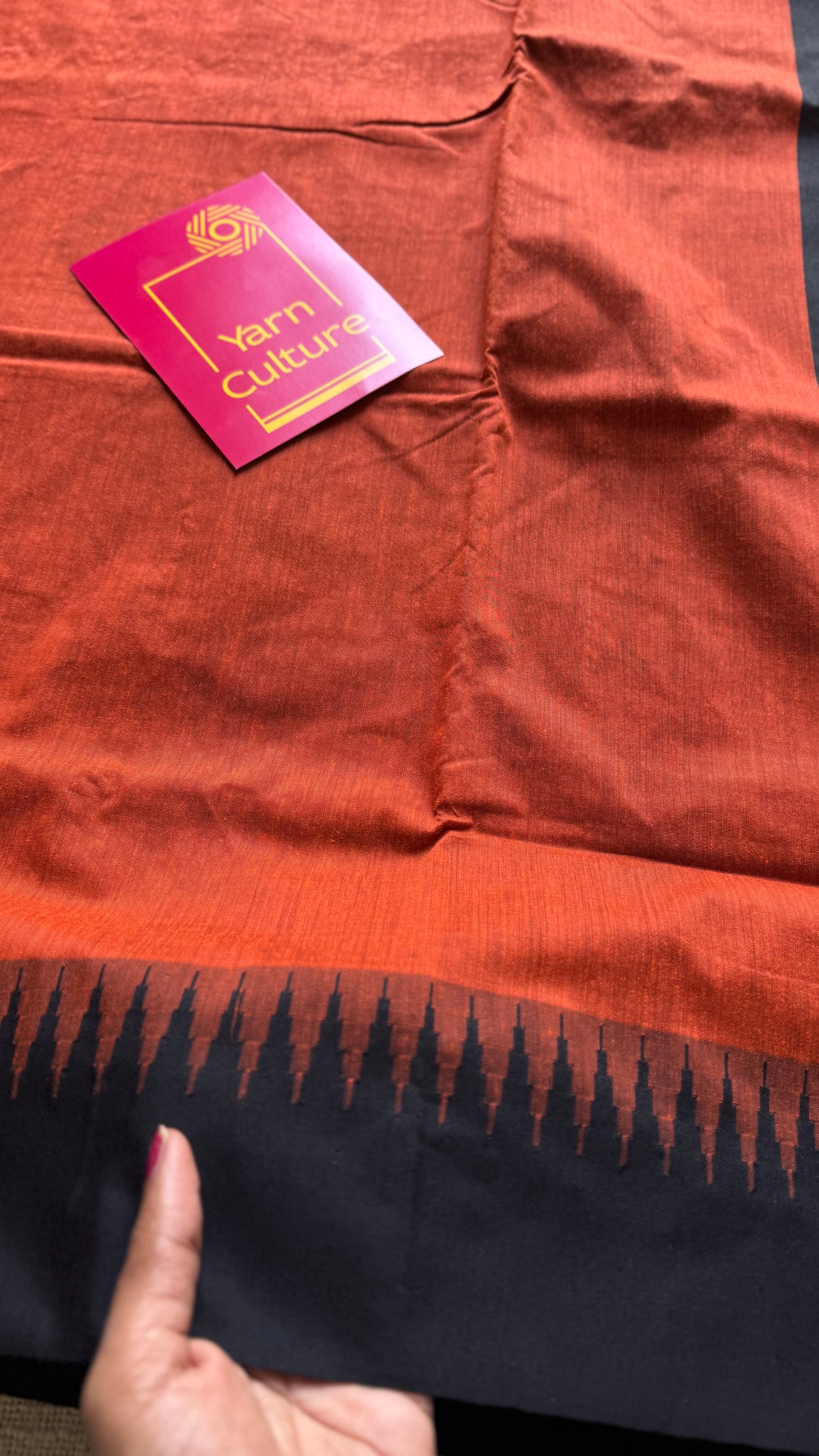 Dark orange with black temple border - cotton silk - YCCOTNOCKCS8