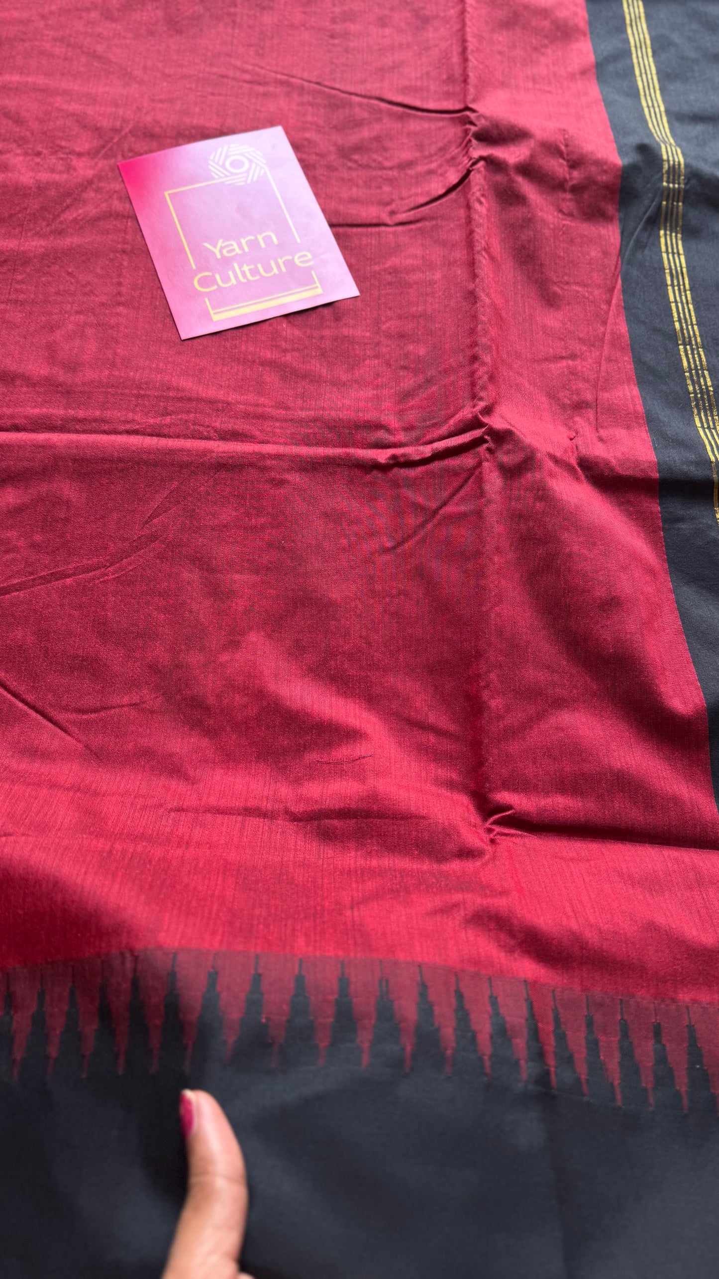 Red with black temple border - cotton silk - YCCOTNOCKCS4