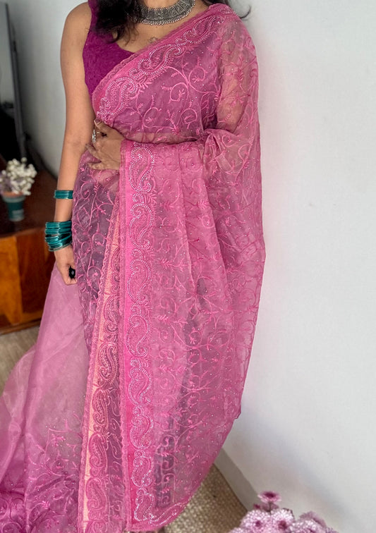 Berry Bling - dark pink organza, with theadwork and sequins - YCDOSNO31