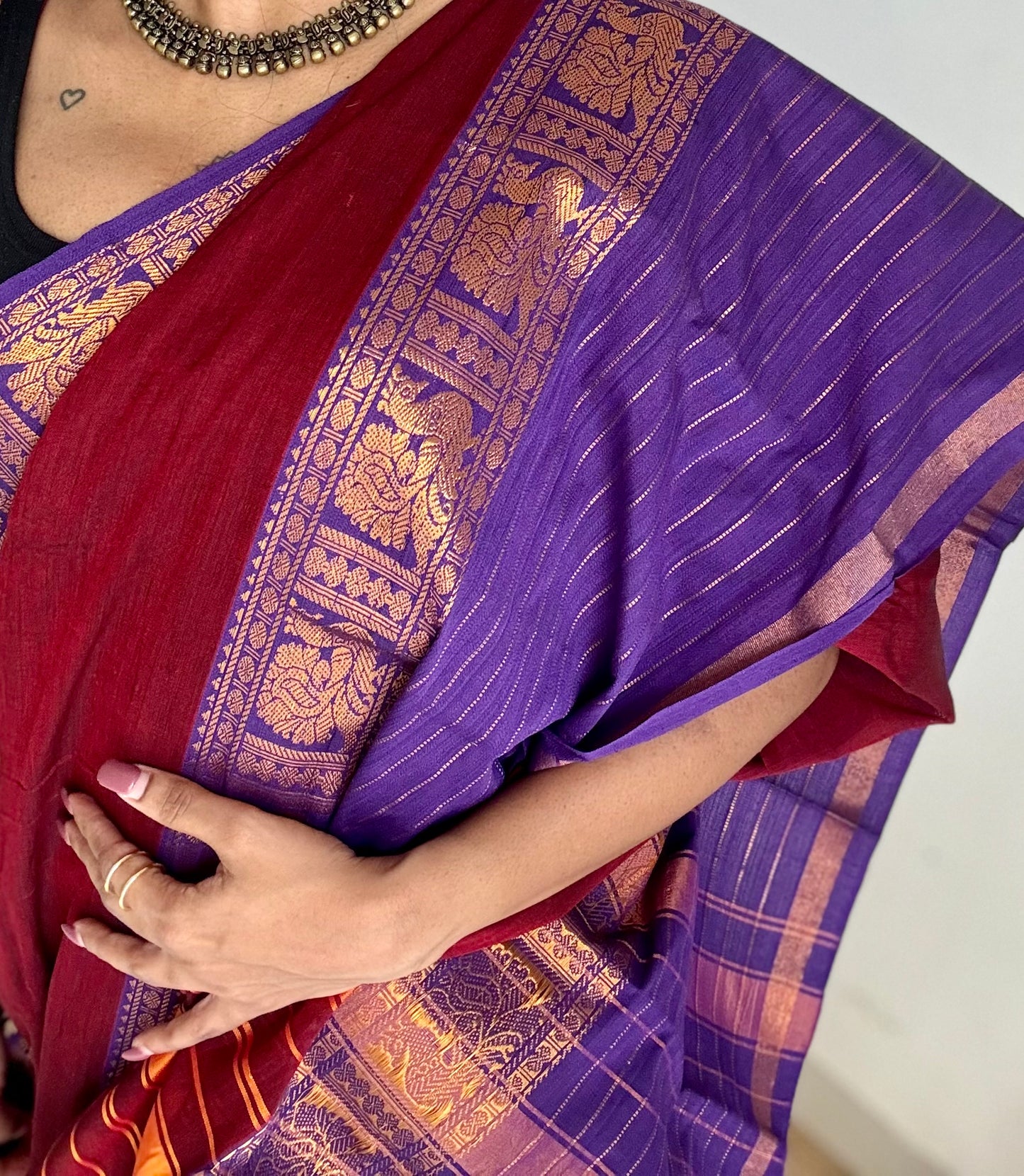 Maroon with violet border, narayanpet soft cotton saree - YCWOTDAUG10