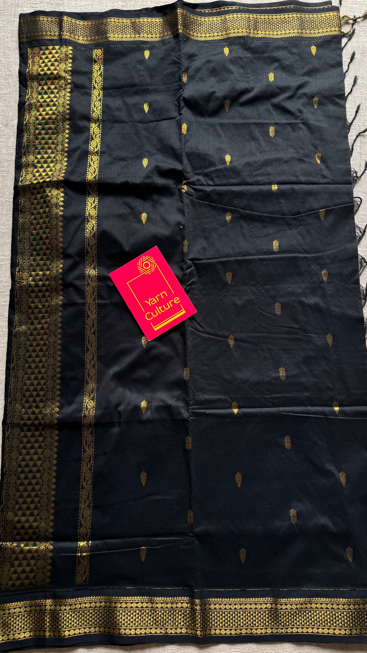 Black with motif border - cotton silk - YCCOTNSEKCS18