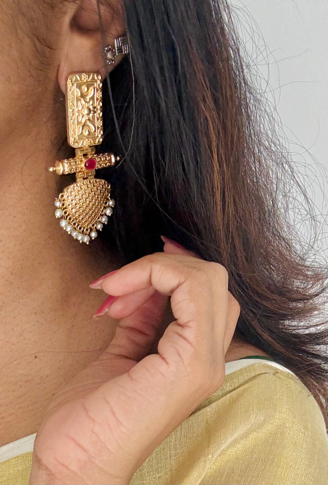 Gold plated dangler earrings, multiple colours - YCGPED176