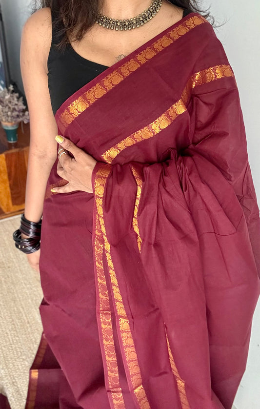 Maroon rettaipettu peacock double border - madurai kattuchayam - YCCOTNSEMS39