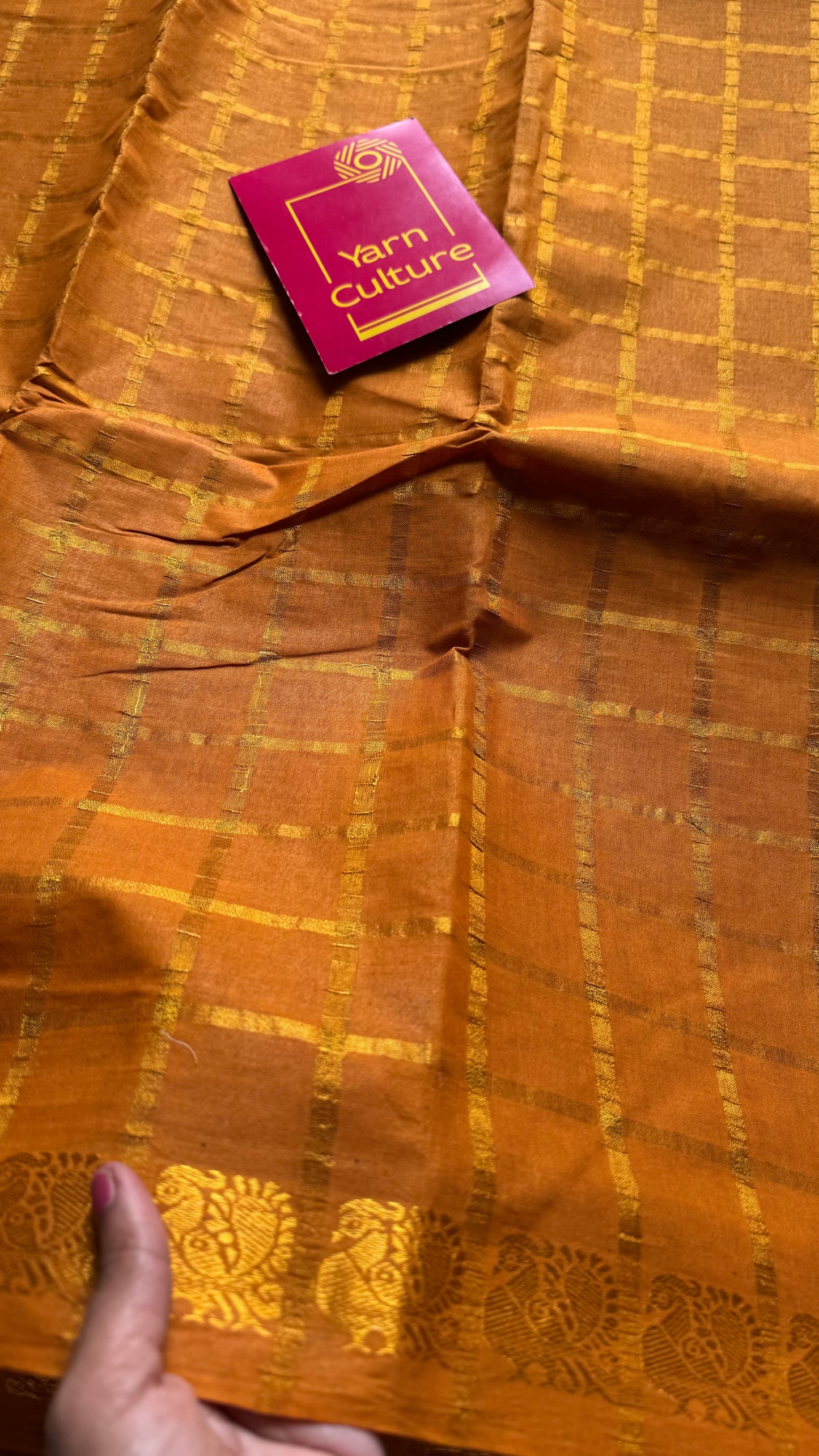 Turmeric yellow pavithra kattam sungudi, madurai cotton - YCCOTNSEMS97