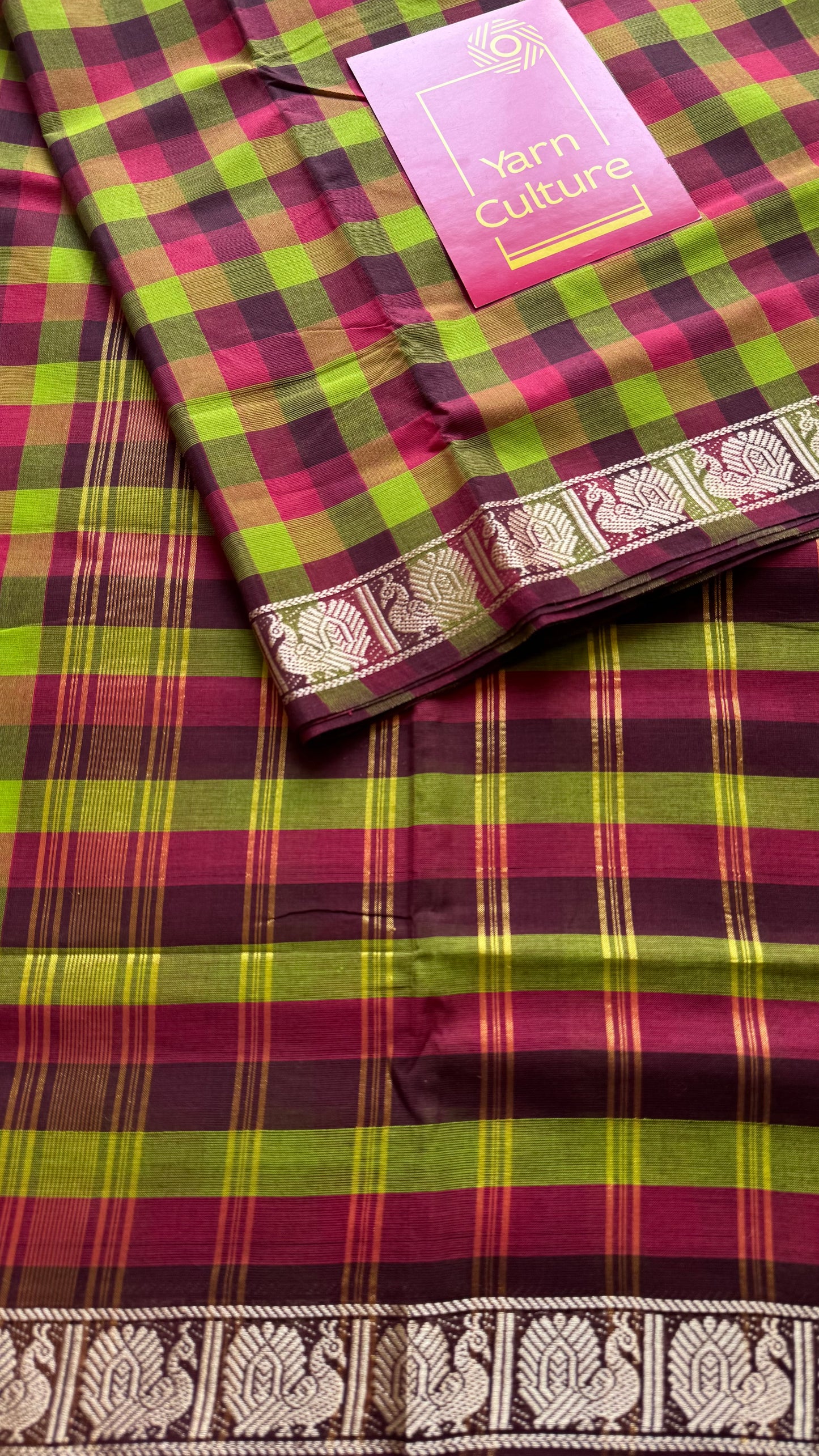 Multicolour Chettinad cotton caree with Paalum Pazhamum checks (Light Green, Green, Maroon & Dark Pink)- YCCOTNCCFE149