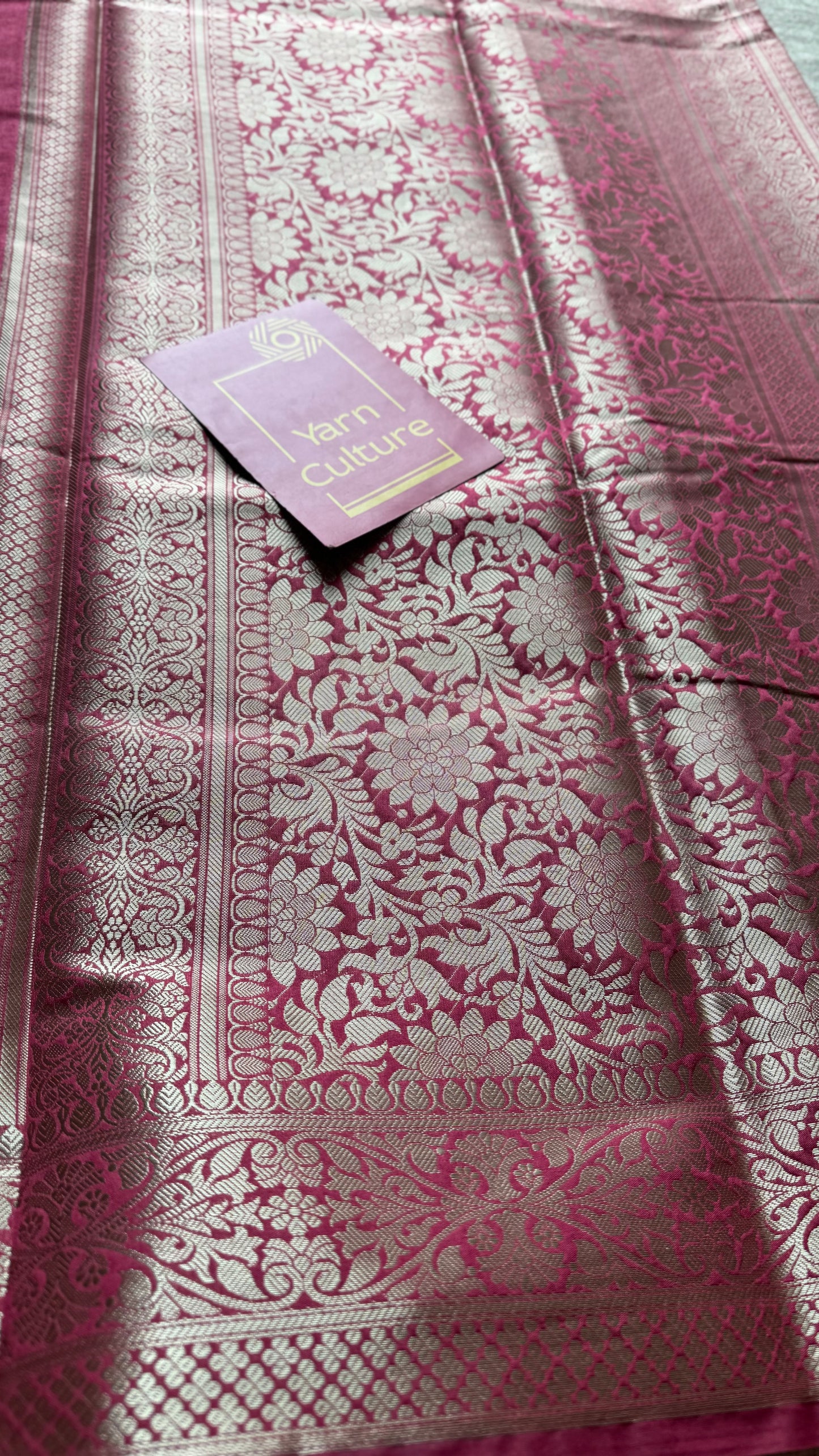 Dusty pink meenakari floral pattern in silver zari, Banarasi katan dupion silk - YCDESE09
