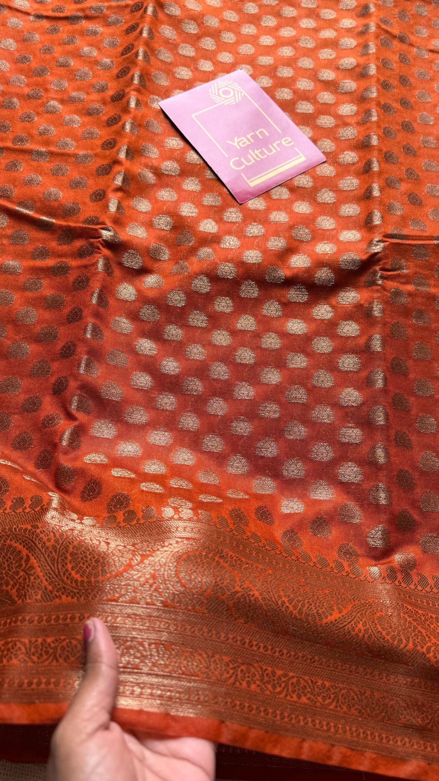 Topaz - Burnt orange, antique gold zari, Banarasi semi georgette - YCBLFEGAGZ19
