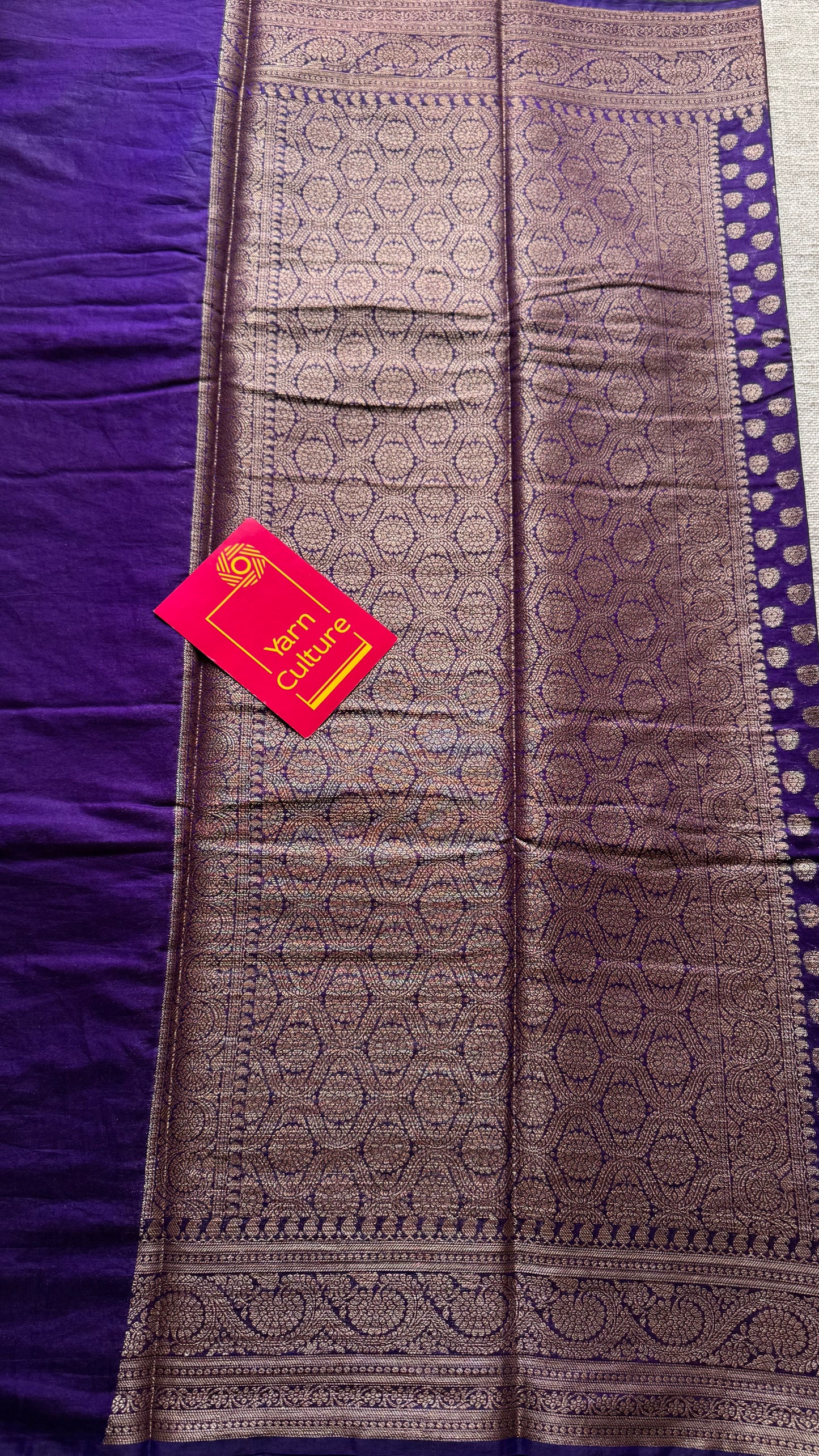 Aubergine - Dark purple, antique gold zari, Banarasi semi georgette - YCBLFEGAGZ12