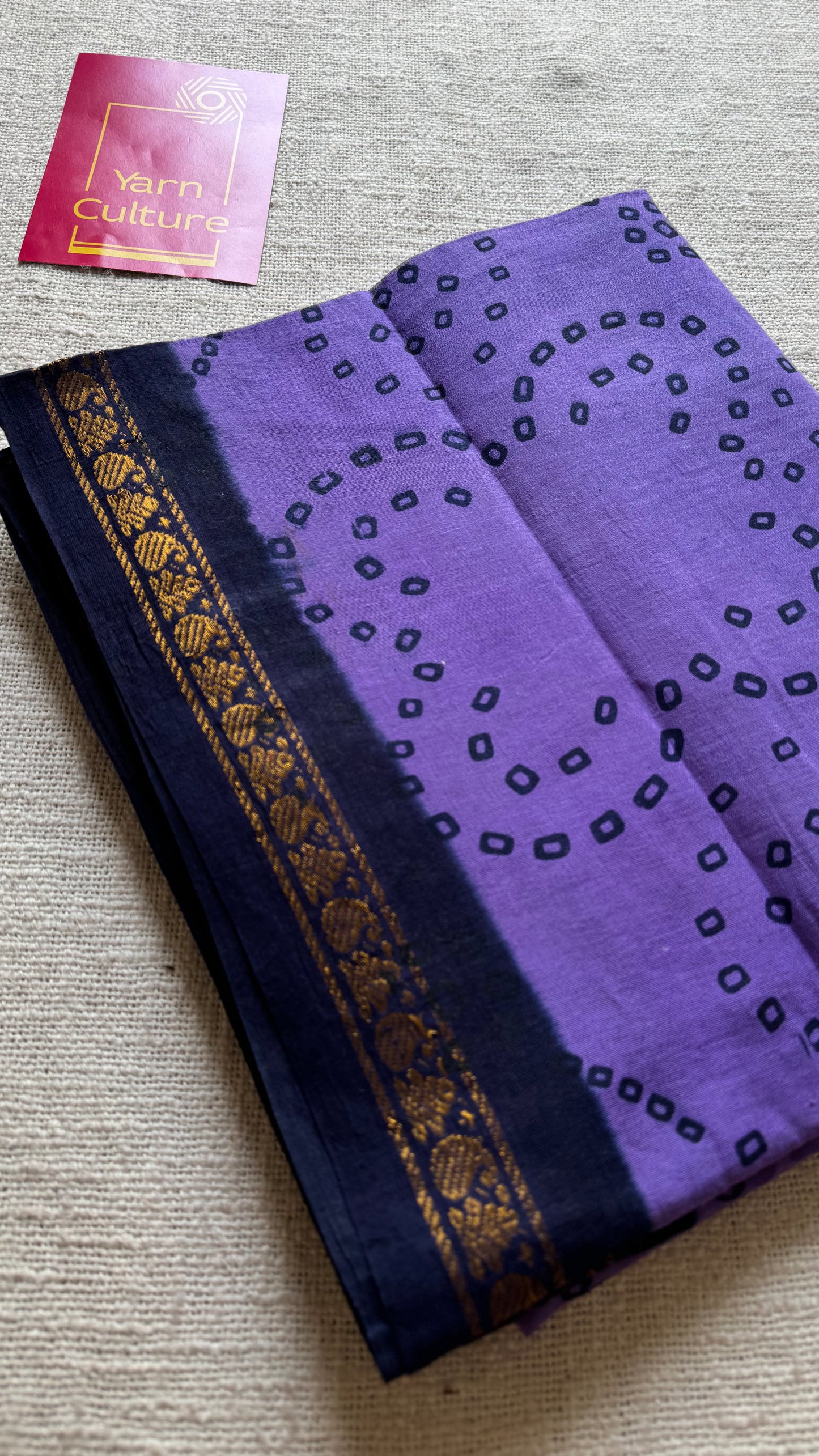 Purple with dark blue, printed sungudi, madurai cotton - YCCOTNOCSC17