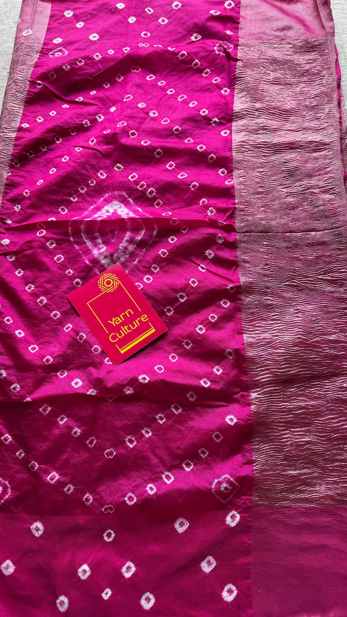 Hot Pink in crushed tissue, with bandhni borders in art silk - YCBLFE20