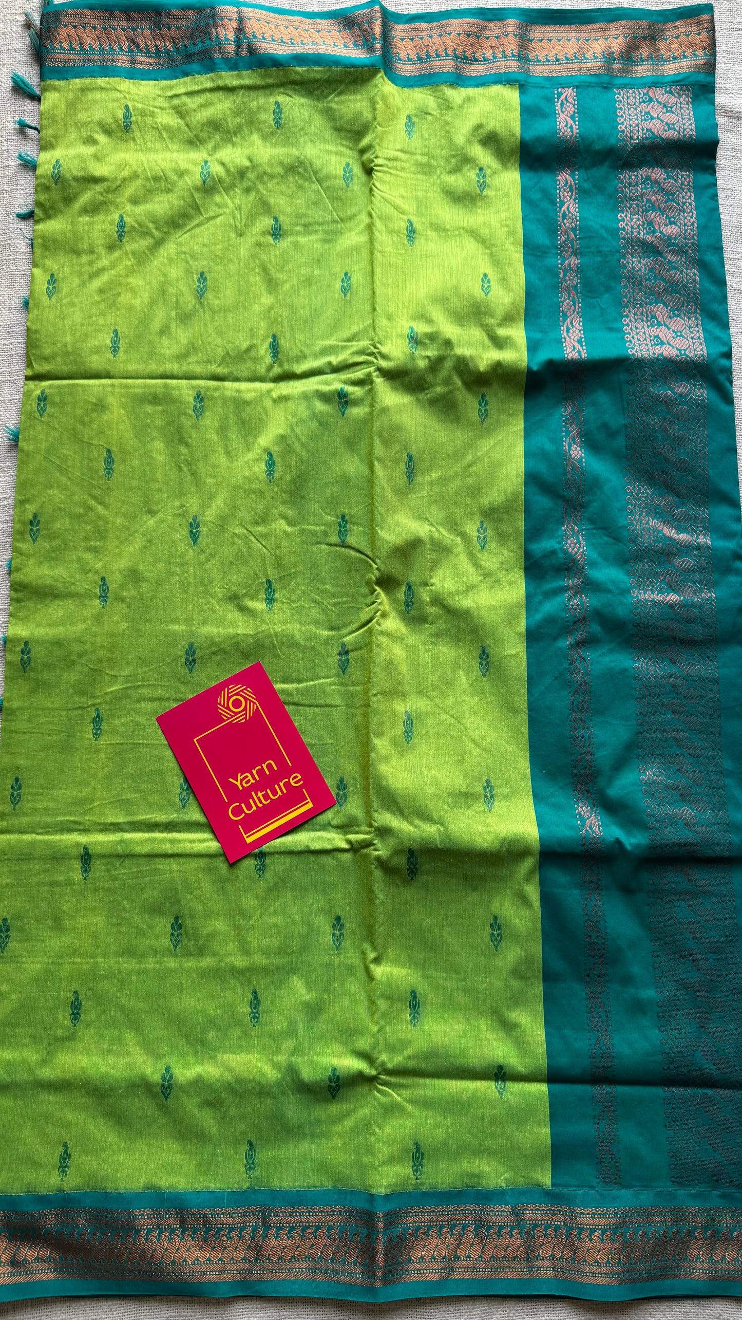 Bright green with turquoise, cotton silk - YCCOTNOCKCS14
