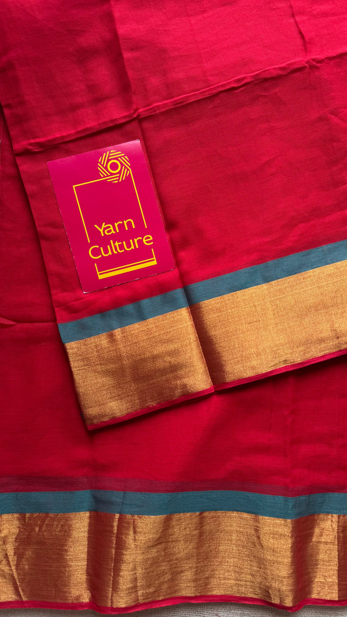 Red mul with green and antique gold zari border - YCBCMCLSE26