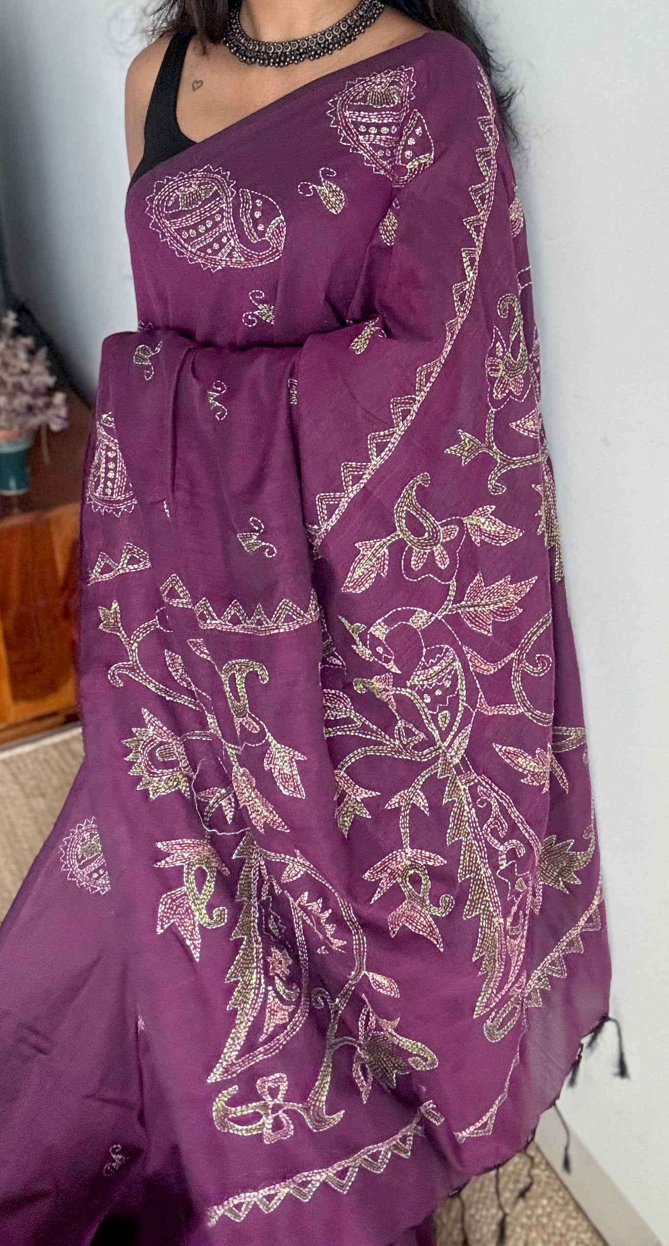 Amodini - The Joyful One, kantha weave in soft khadi cotton - YCBCSEKC05