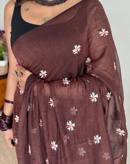 Brown parijat mul cotton saree - YCBCMCAP34