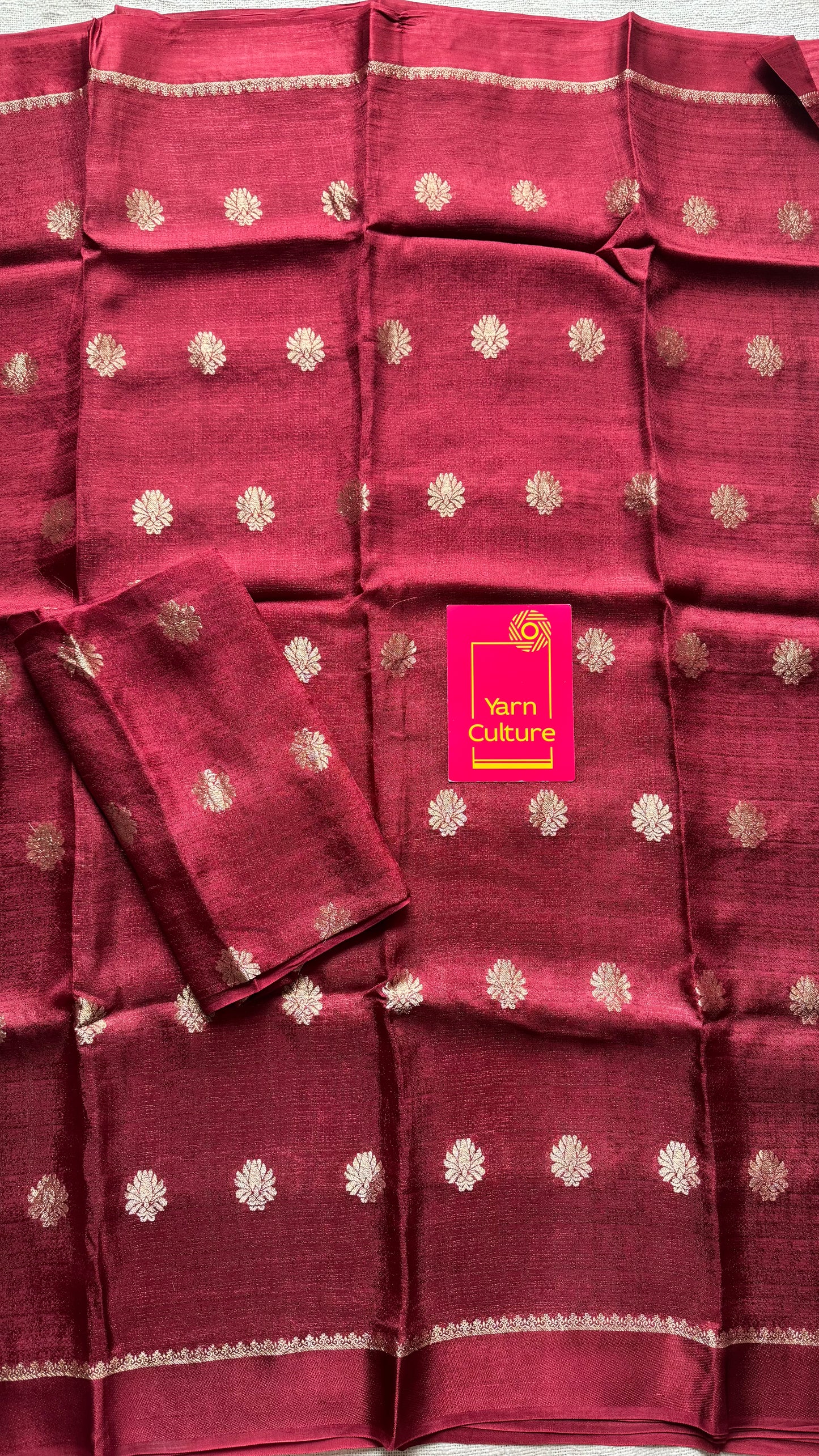 Deep maroon in khadi silk, zari motifs - YCDOSFE22