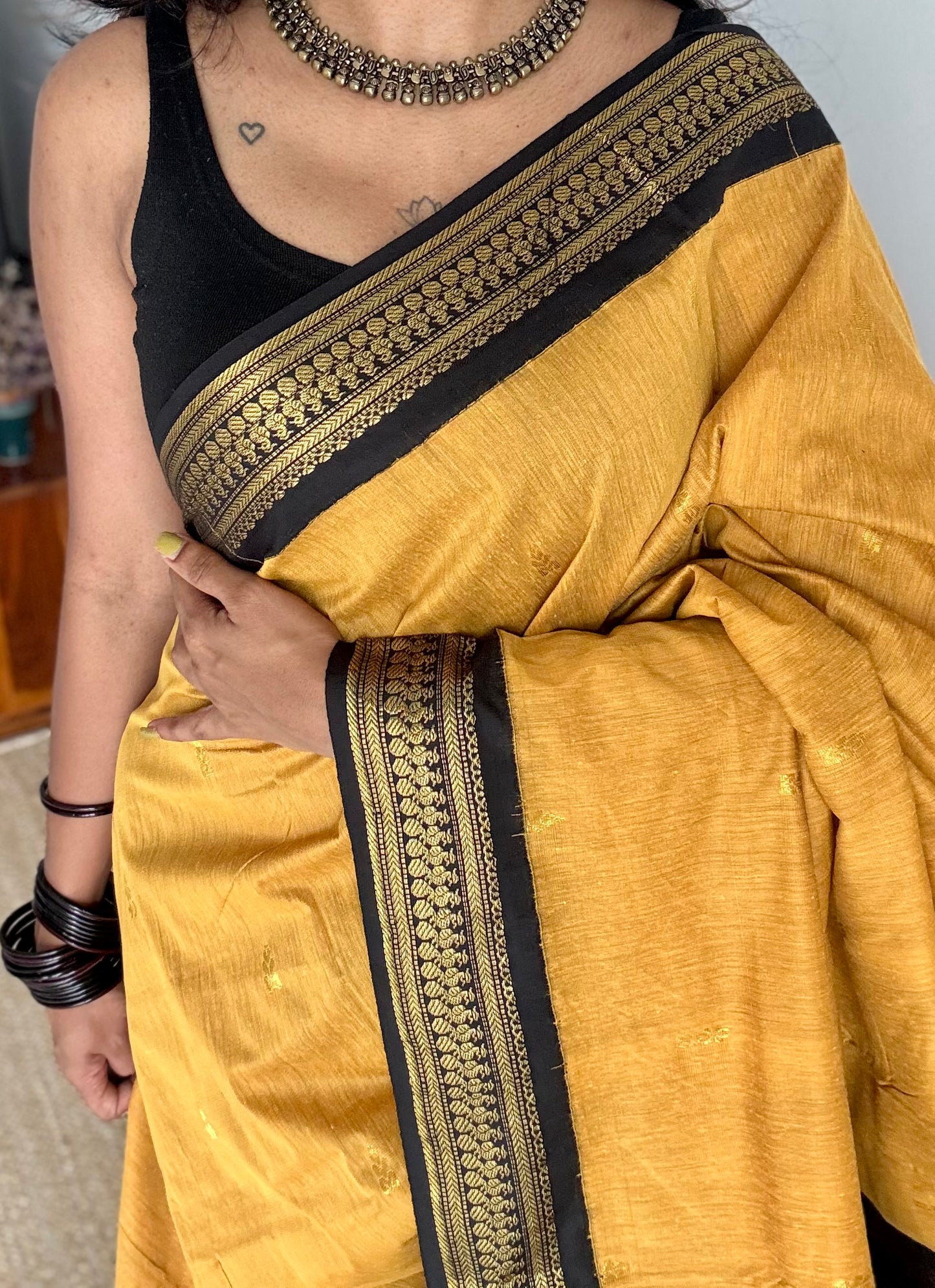 Yellow with black - cotton silk - YCCOTNSEKCS05