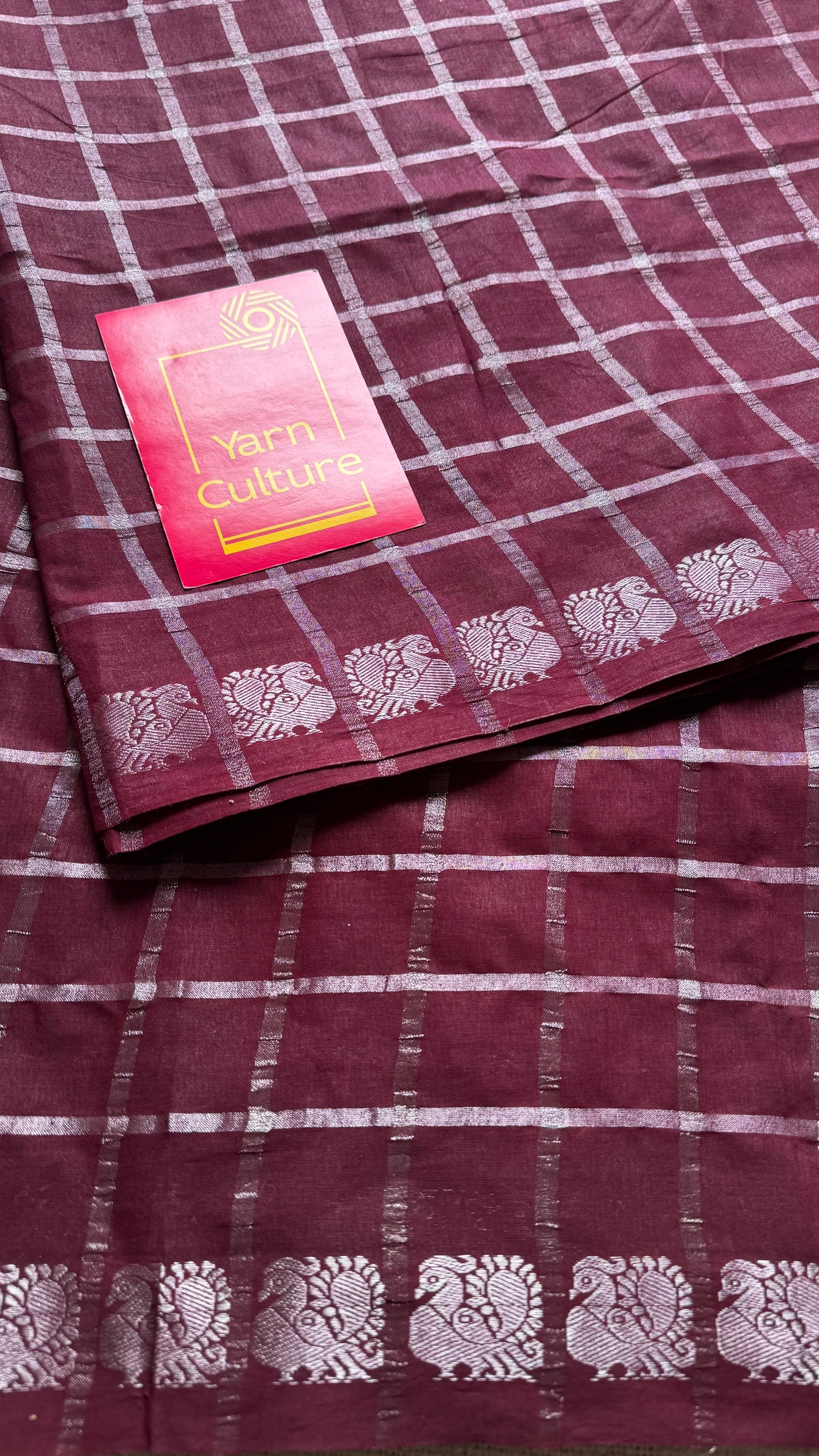Wine silver pavithra kattam sungudi, madurai cotton - YCCOTNSEMS09