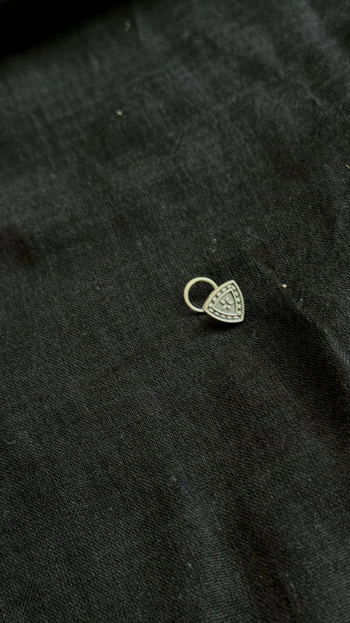 Triangle floral nose pin, intricate pattern in pure silver - YCNPP33