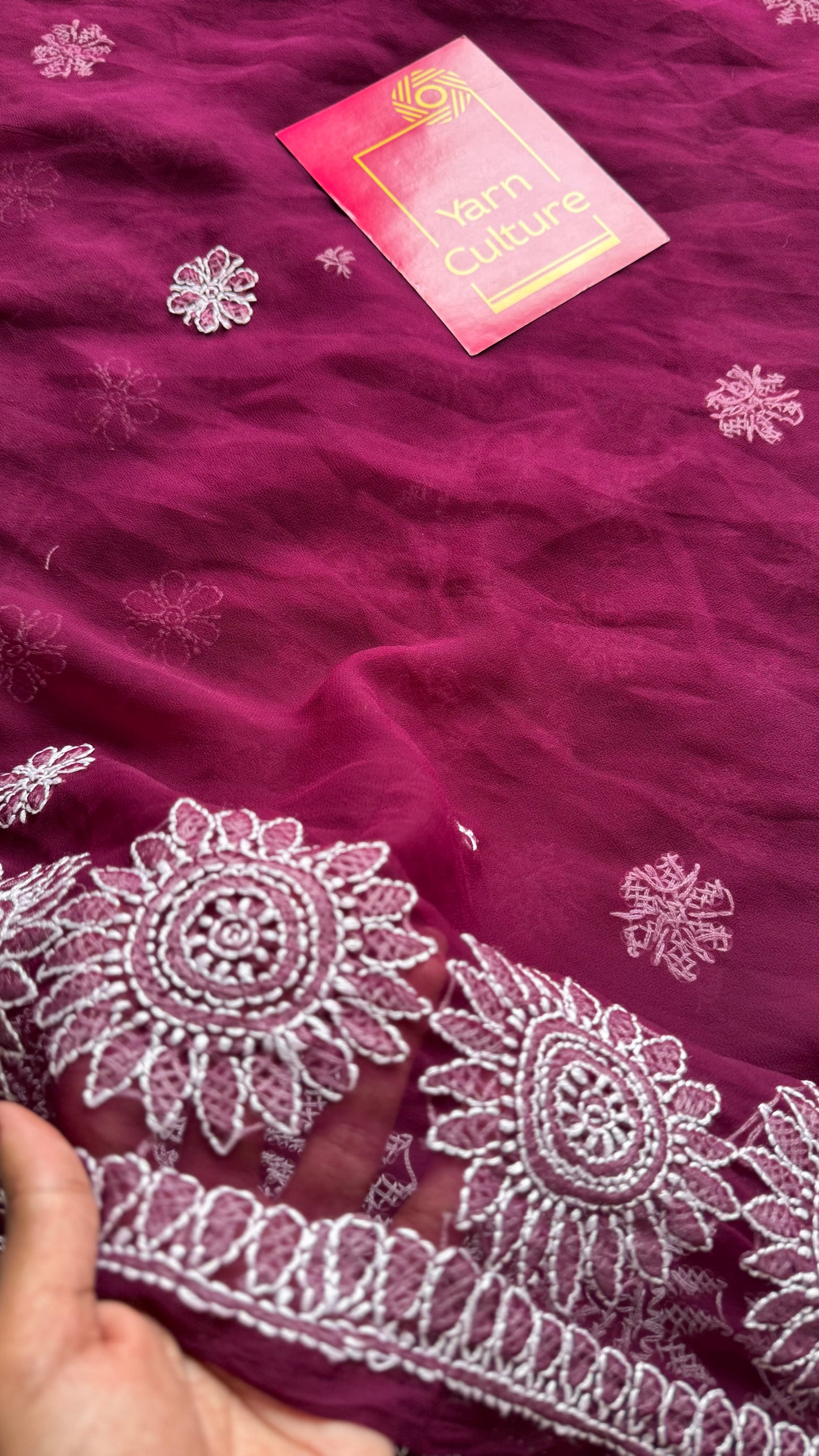 Gehra Gulaab (deep rose) - Deep Wine Chikankari, georgette YCSLCJULCK02