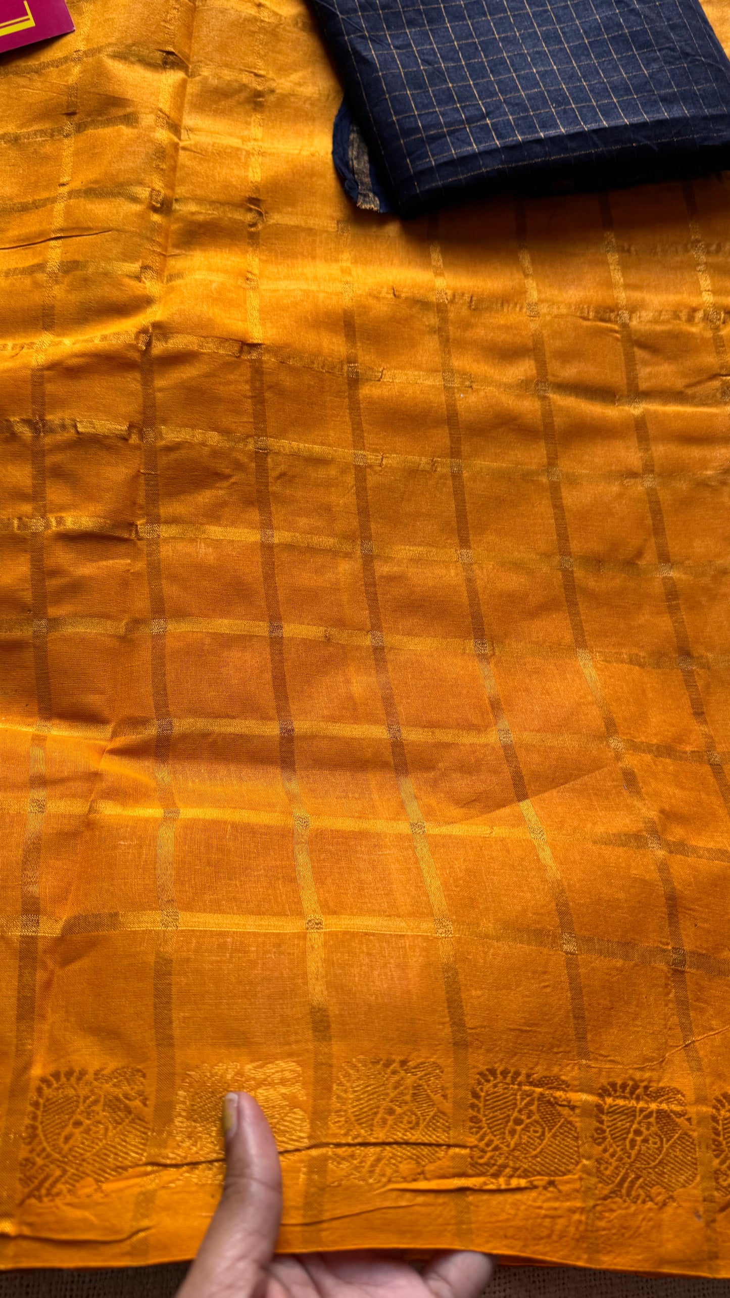 Light orange pavithra kattam kattuchayam dyed madurai cotton saree - YCCOTNMSFE122