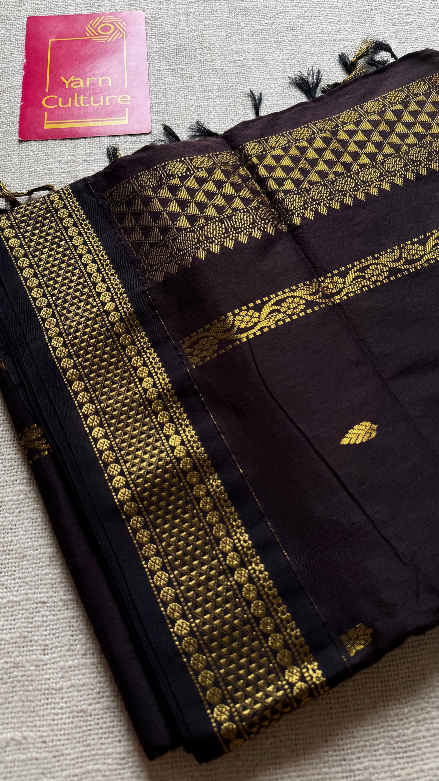Brown with motif border - cotton silk - YCCOTNSEKCS19