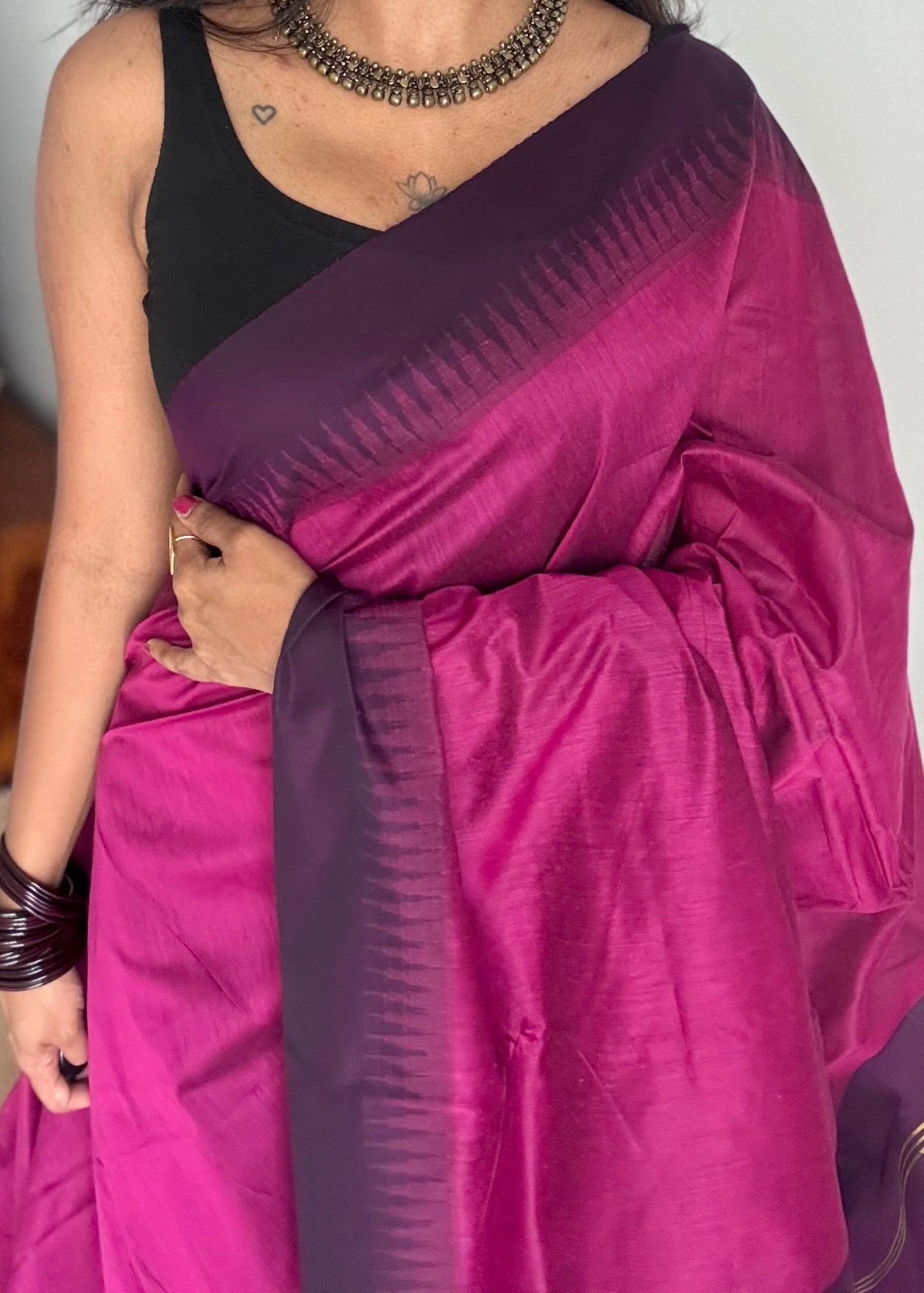 Raspberry pink with purple temple border - cotton silk - YCCOTNOCKCS6