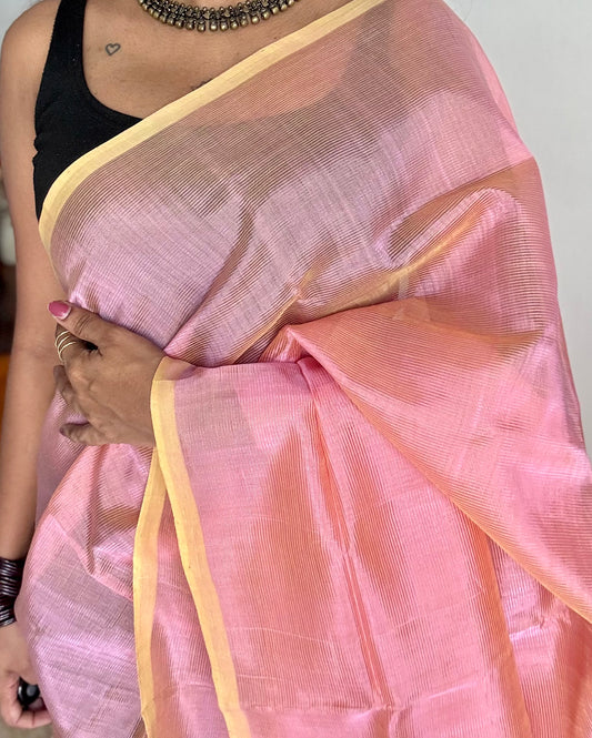 Plain pastel pink yellow dual tone, mangalgiri silk cotton, handwoven, soft, light weight - YCWOTDMSAP220