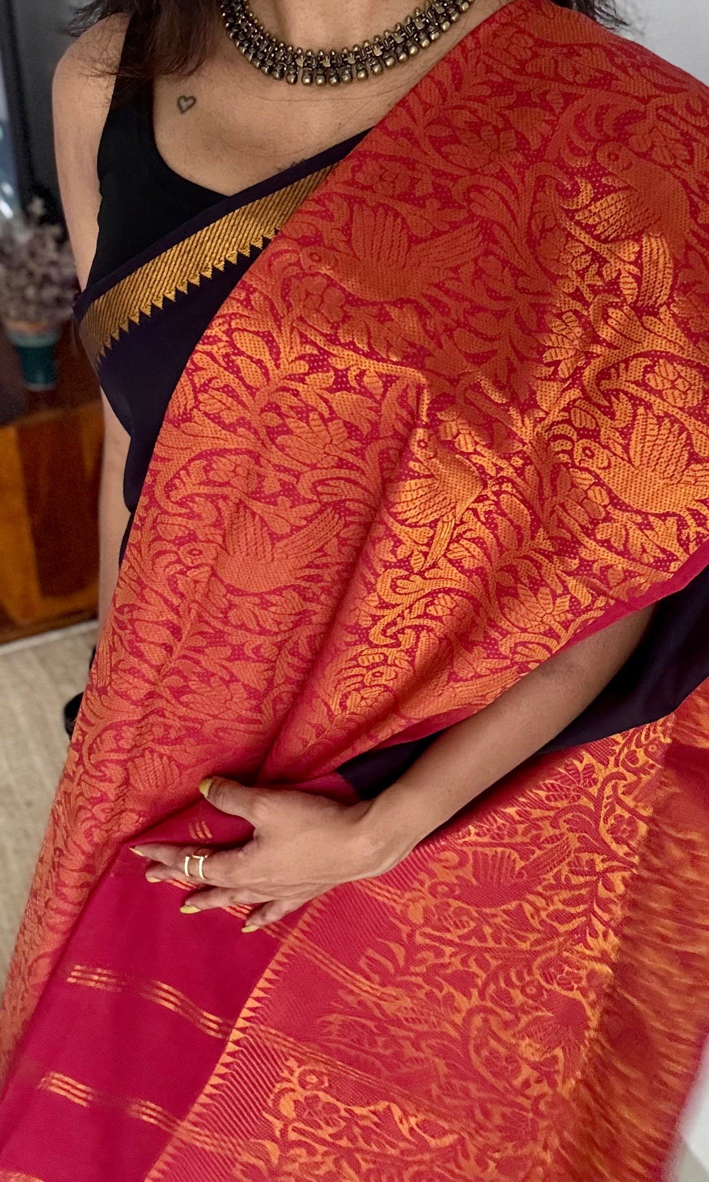 Black with red vanasringaram long border - madurai soft cotton - YCCOTNSEMS70