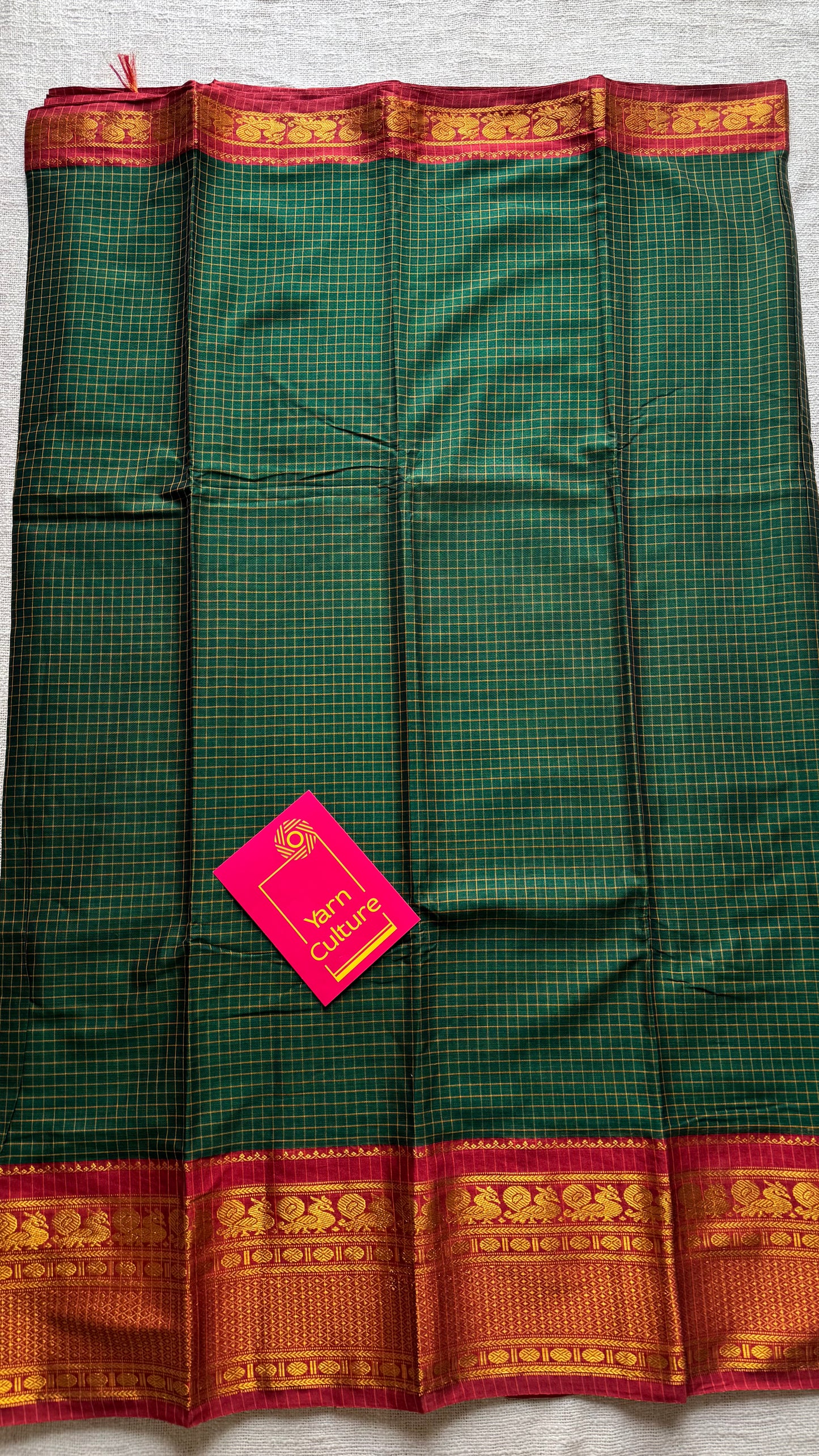 Dark green checks with zari border, premium narayanpet, soft cotton - YCWOTDOCNP01