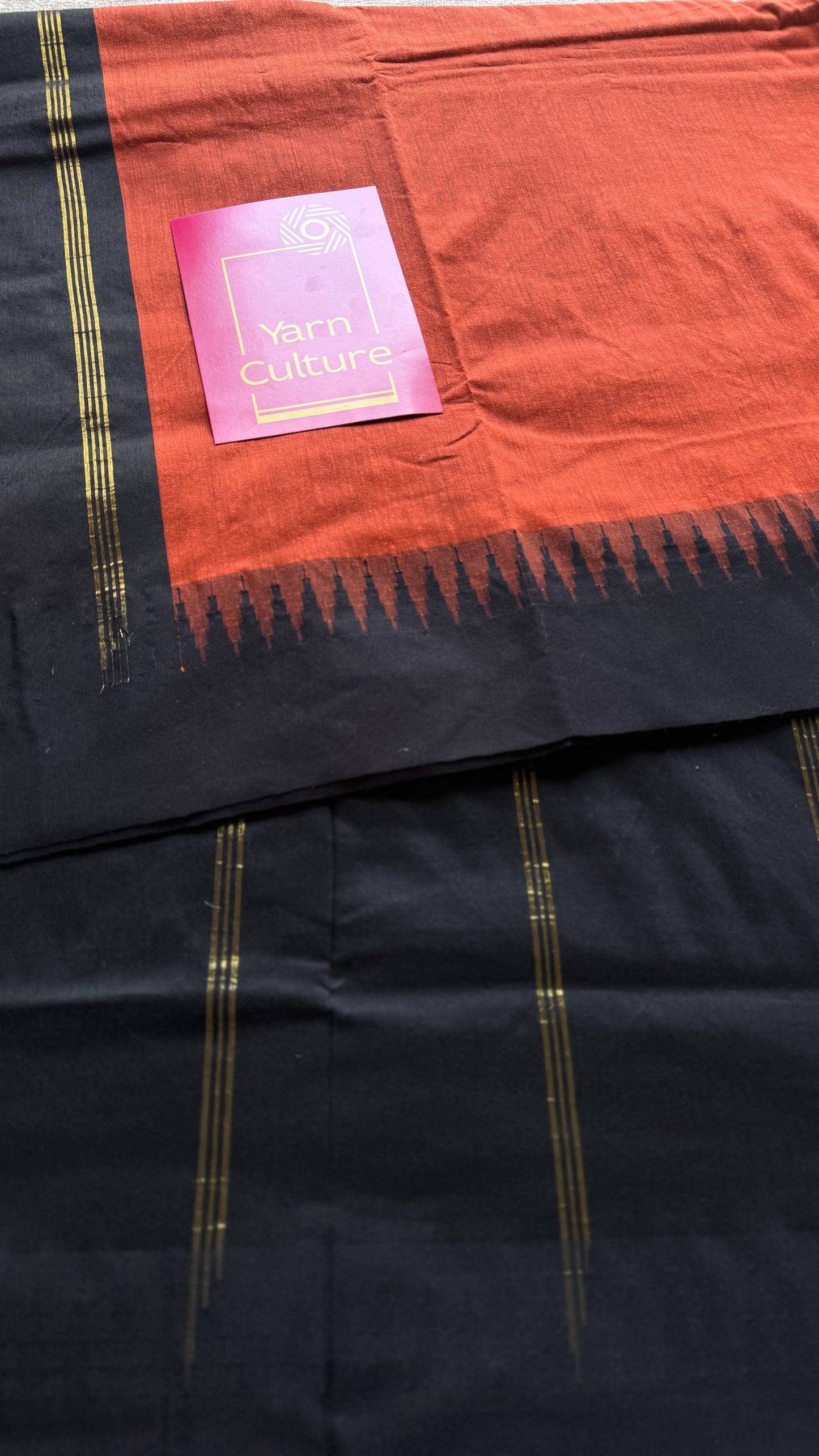 Dark orange with black temple border - cotton silk - YCCOTNOCKCS8