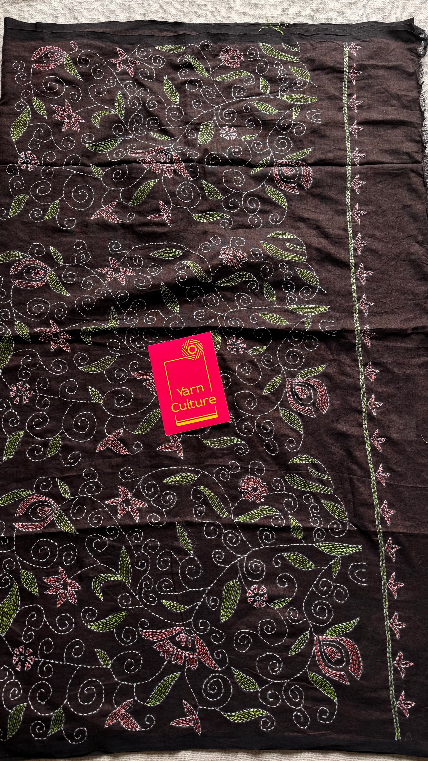 Mrittikar Gondho (মৃত্তিকার গন্ধ) - The Scent of Soil, dark brown kantha weave in soft khadi cotton - YCBCSEKC04