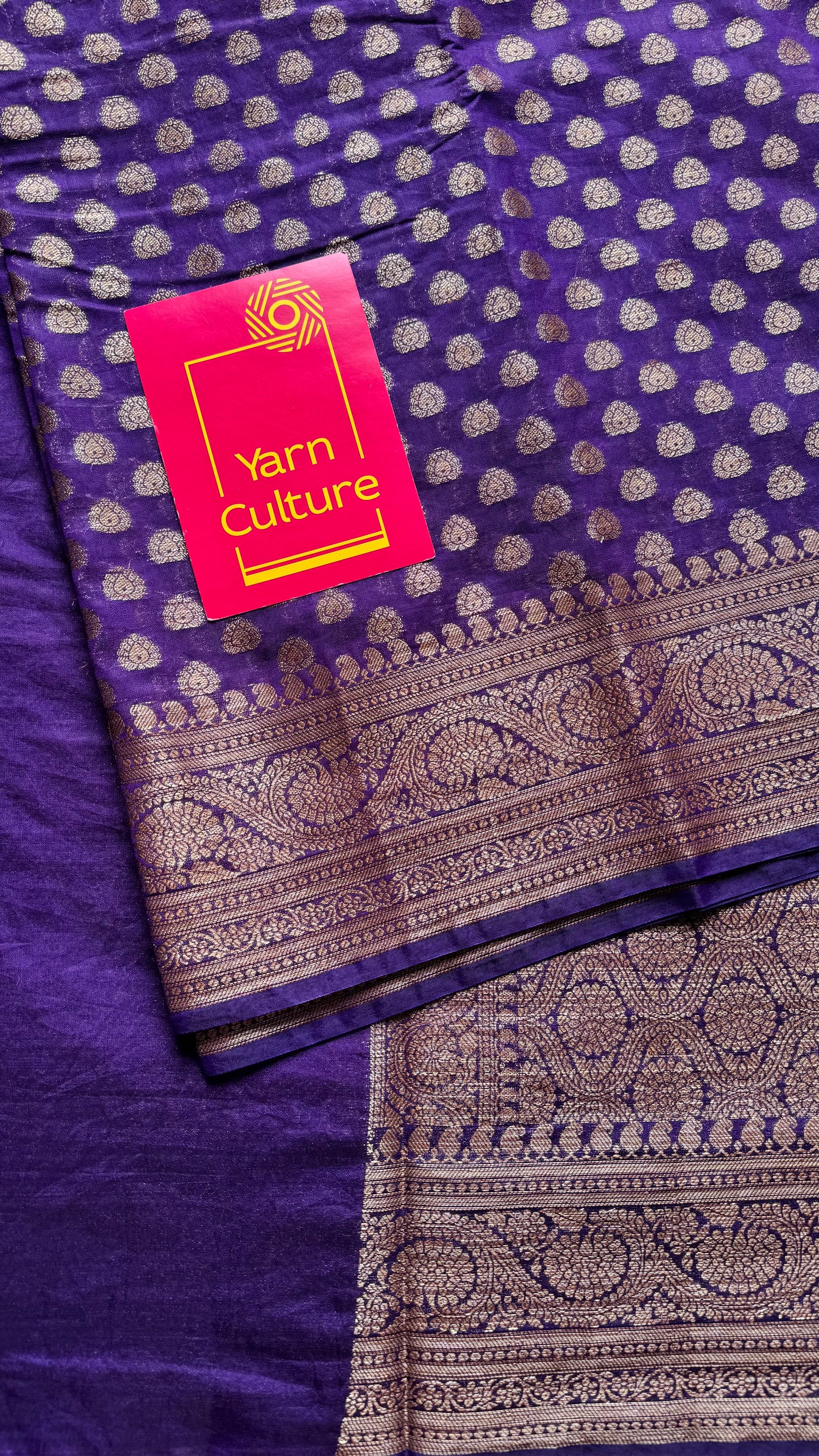 Aubergine - Dark purple, antique gold zari, Banarasi semi georgette - YCBLFEGAGZ12