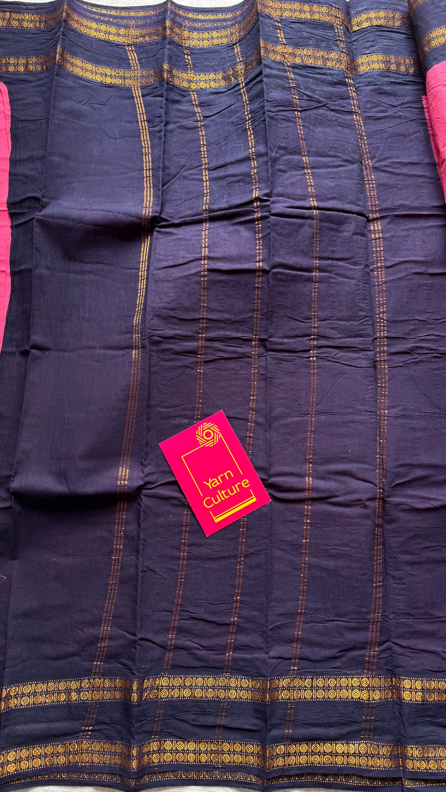 Pink with dark blue, small rudraksham motif border, soft cotton - YCCOTNJSUN08