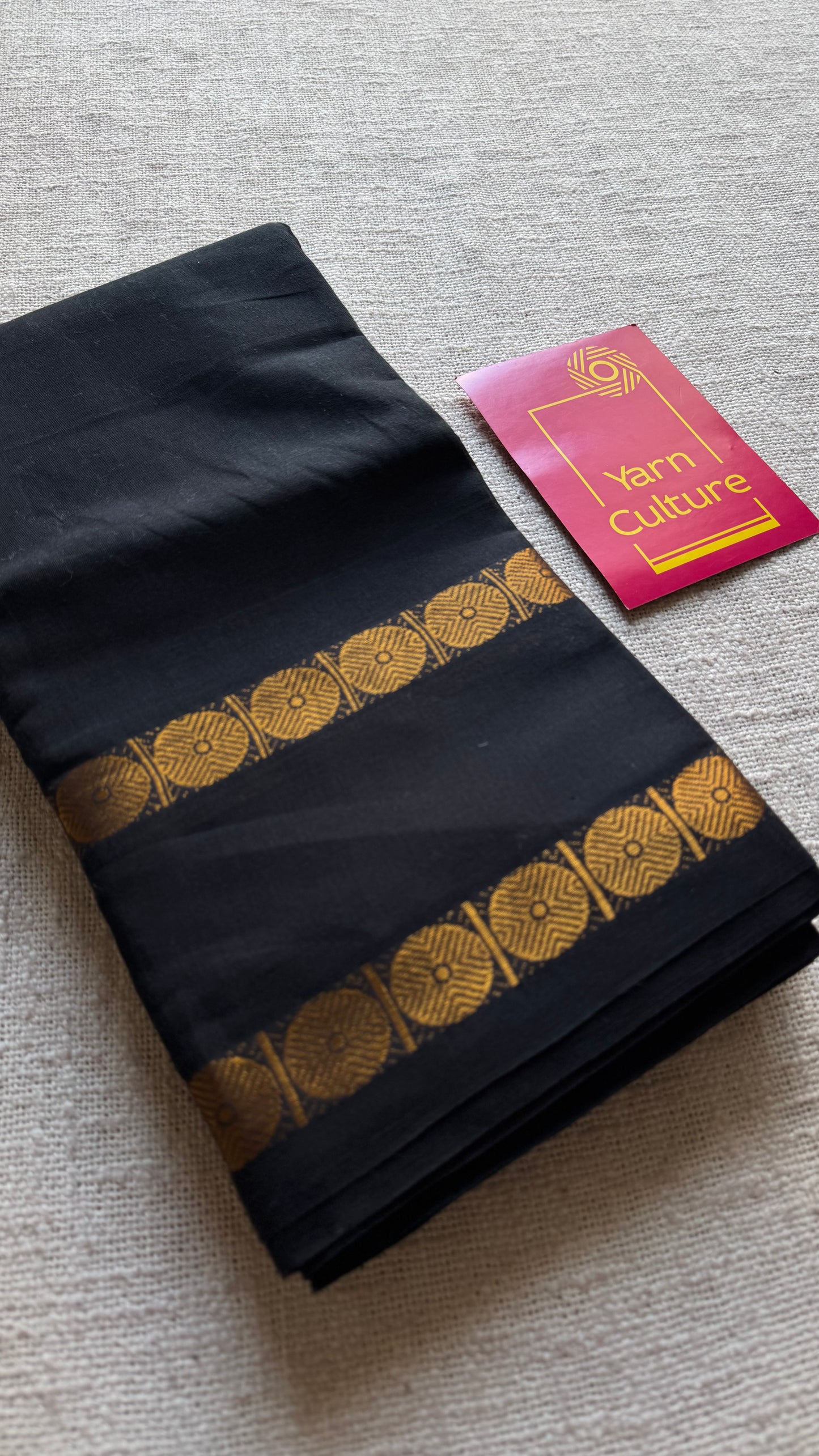 Black with round motif gap border, kattuchayam dyed madurai cotton saree - YCCOTNMSFE113