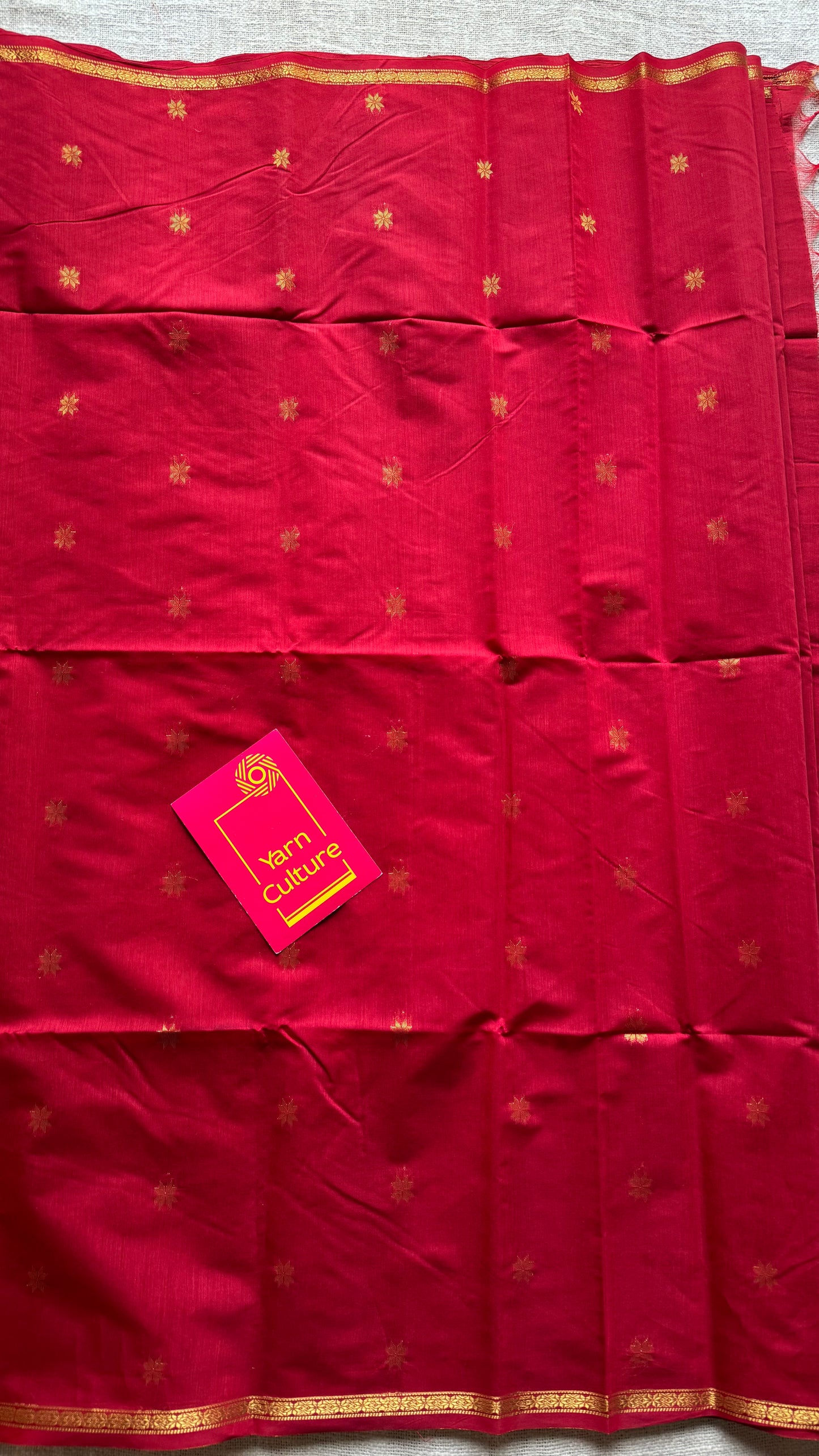 Red, gold buttas, semi maheshwari cotton silk - YCCOTNFEJUSM07
