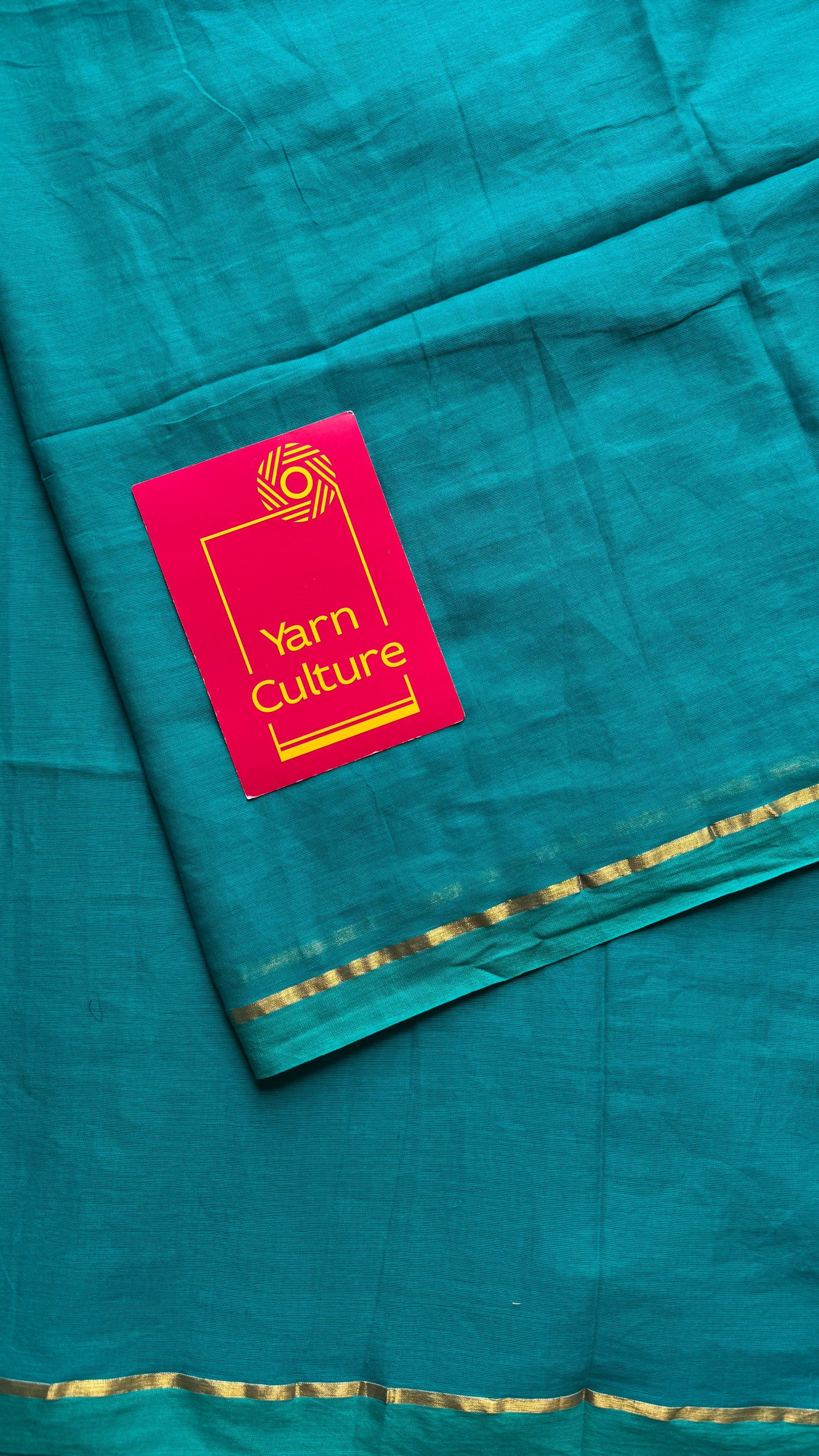 Cyan blue mul, thin antique gold zari gap border - YCBCMCLSE42