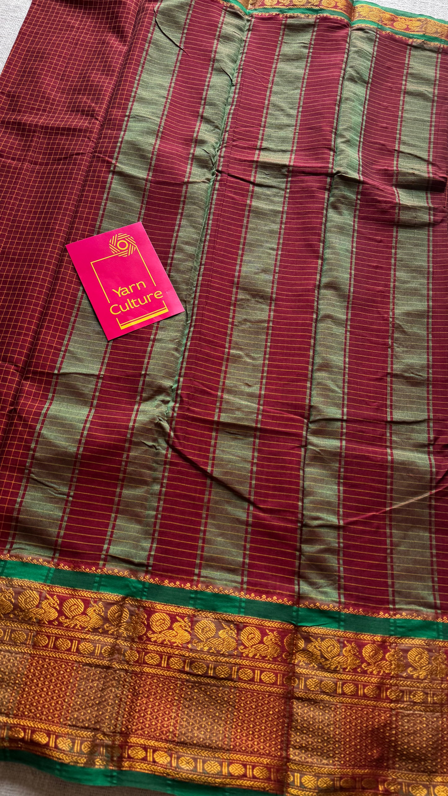 Maroon checks with zari border, premium narayanpet, soft cotton - YCWOTDOCNP06