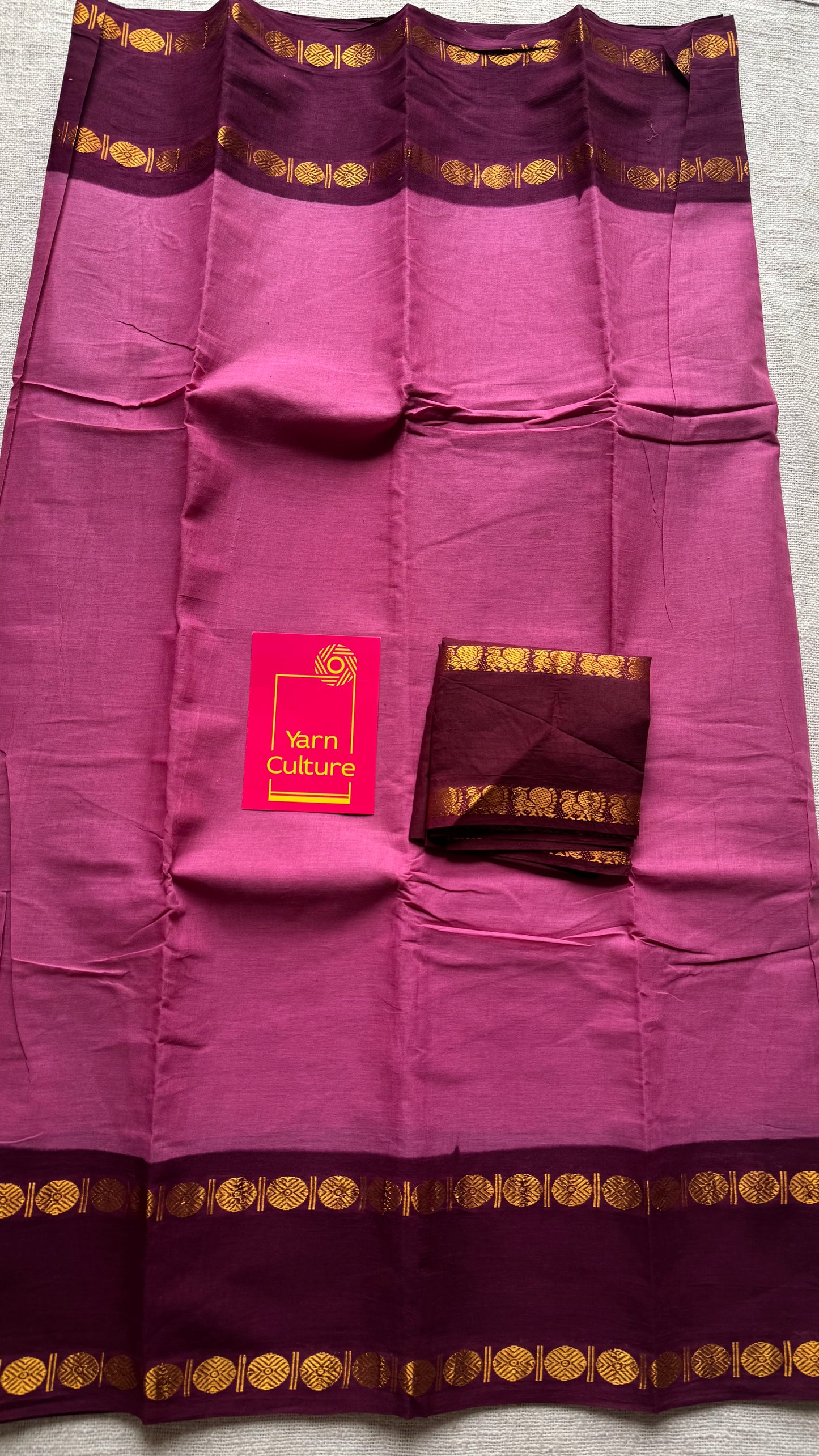 Dusty pink with dark maroon sungudi, kattuchayam dyed, madurai cotton - YCCOTNOCSC12