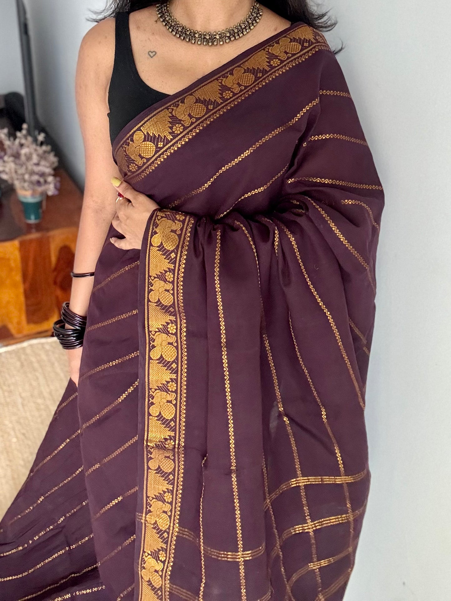 Brown veldhaari, kattuchayam dyed, madurai cotton - YCCOTNSEMS81
