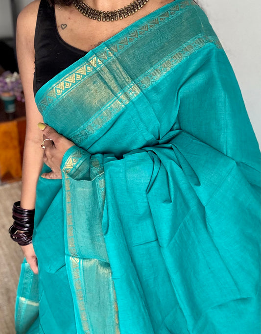 Turquoise kattuchayam dyed madurai soft cotton - YCCOTNSUDE138