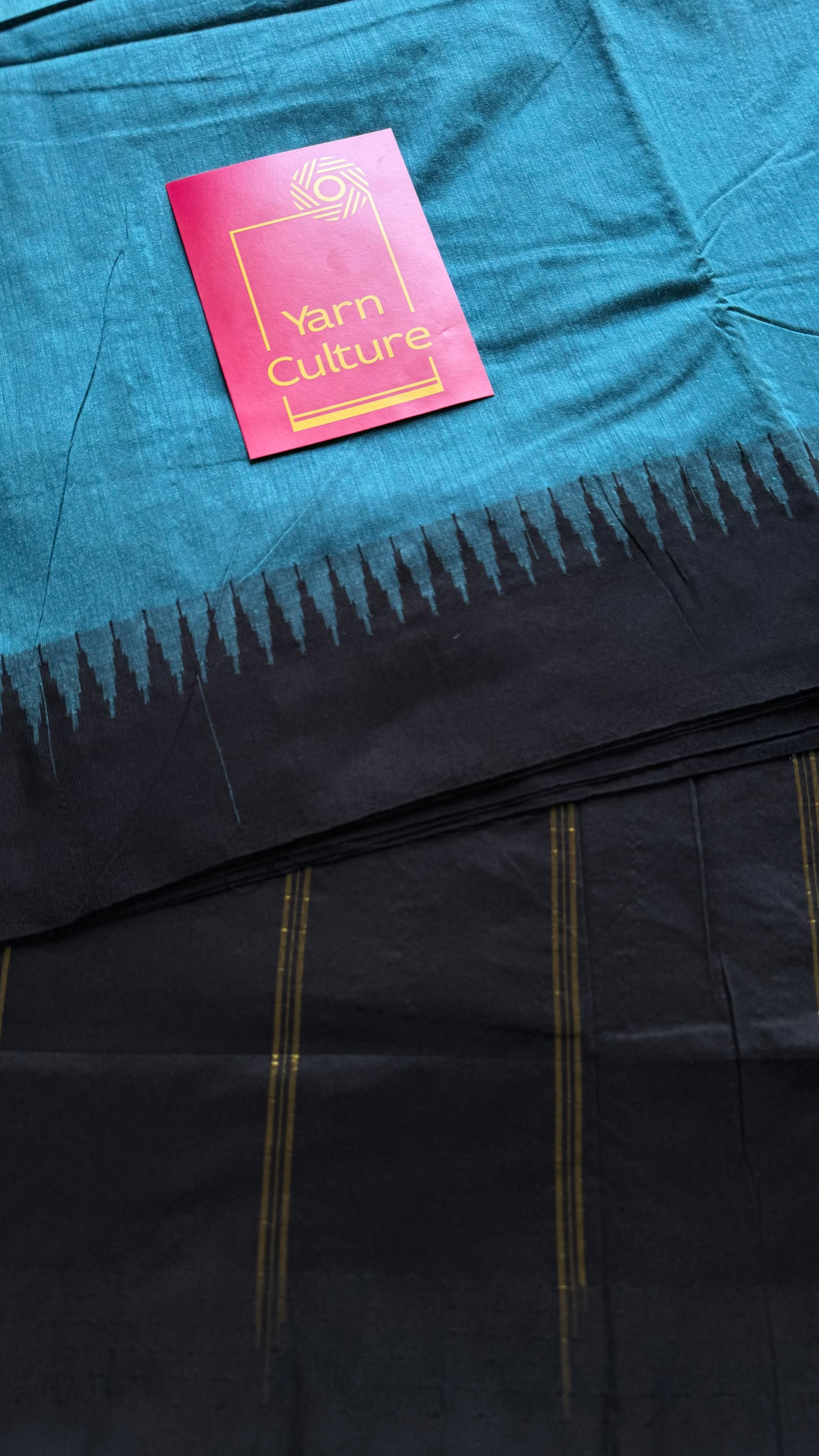 Blue with black temple border - cotton silk - YCCOTNOCKCS2