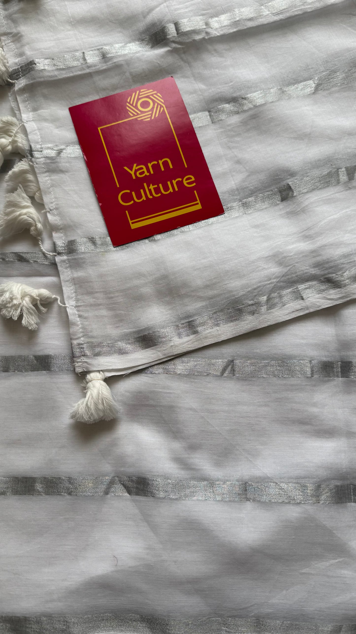 Sugar Cloud - white with silver zari stripes, mul cotton - YCBCJULMS02