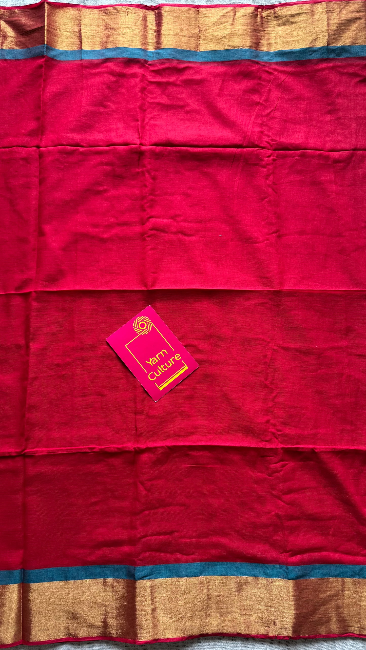 Red mul with green and antique gold zari border - YCBCMCLSE26
