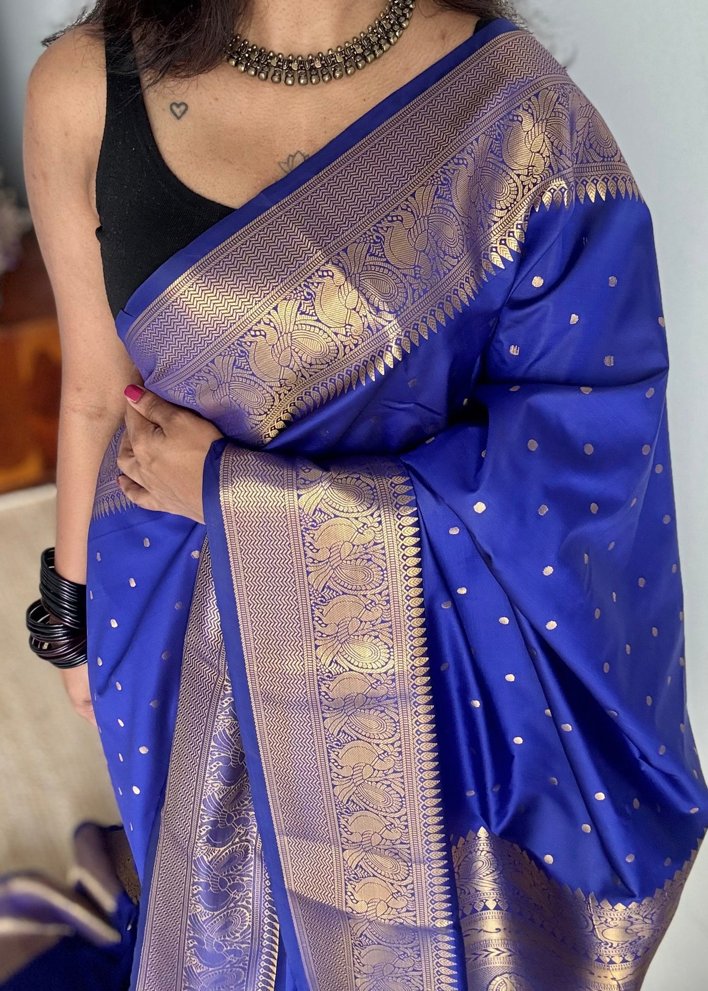Thousand gold buttas, royal blue, semi-silk - YCCOTNAUSS60