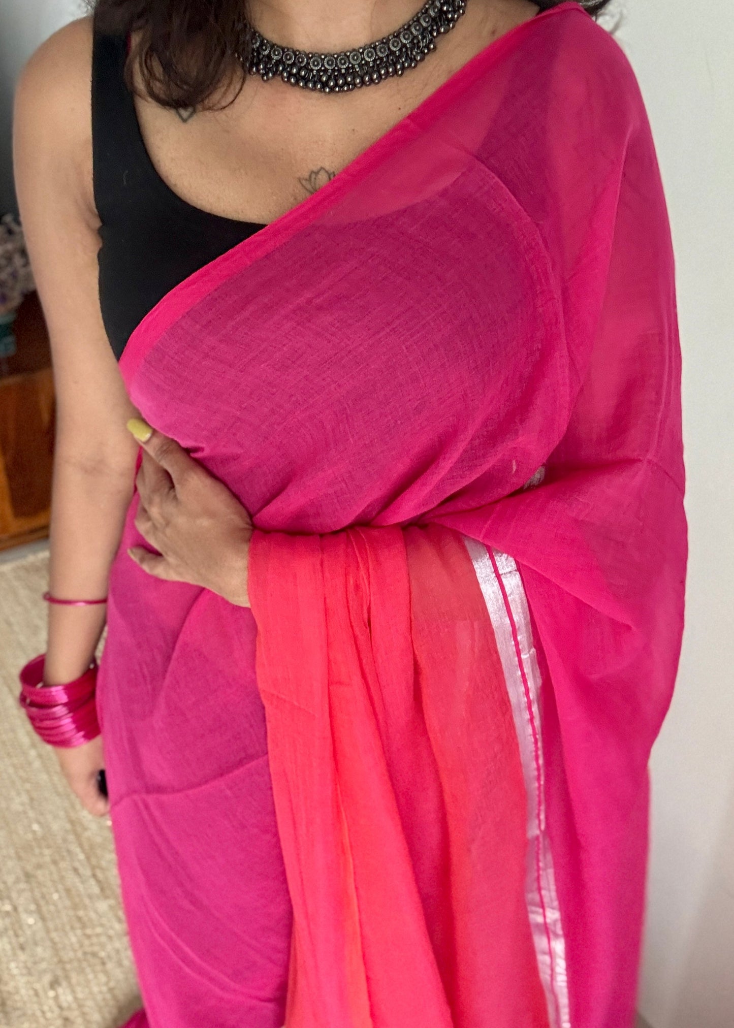 Hot pink with dual shade orangish pink, mul cotton YCBCMCM17