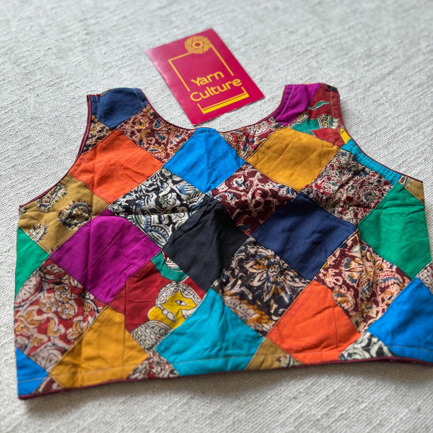 Sleeveless patchwork, cotton, size 36 (alterable from 34-40), readymade blouse - YCBLAU05
