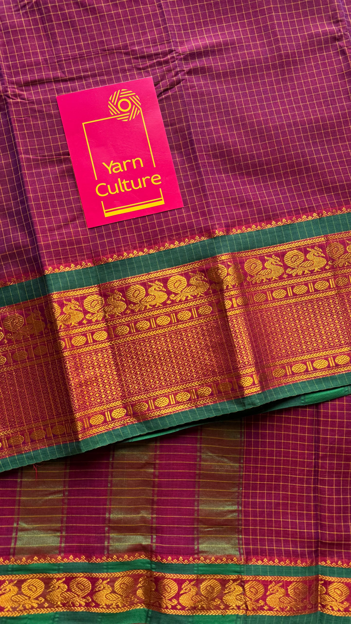 Purple pink (vadamalli) checks with zari border, premium narayanpet, soft cotton - YCWOTDOCNP04