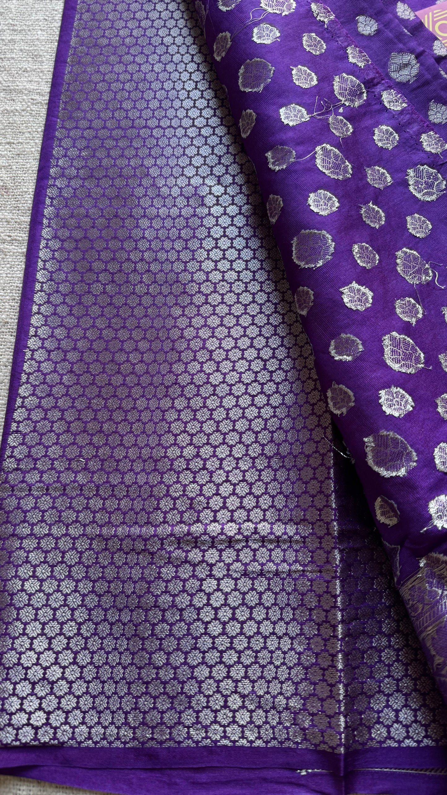 Purple, silver buttas and zari, Banarasi semi-silk - YCDESE44